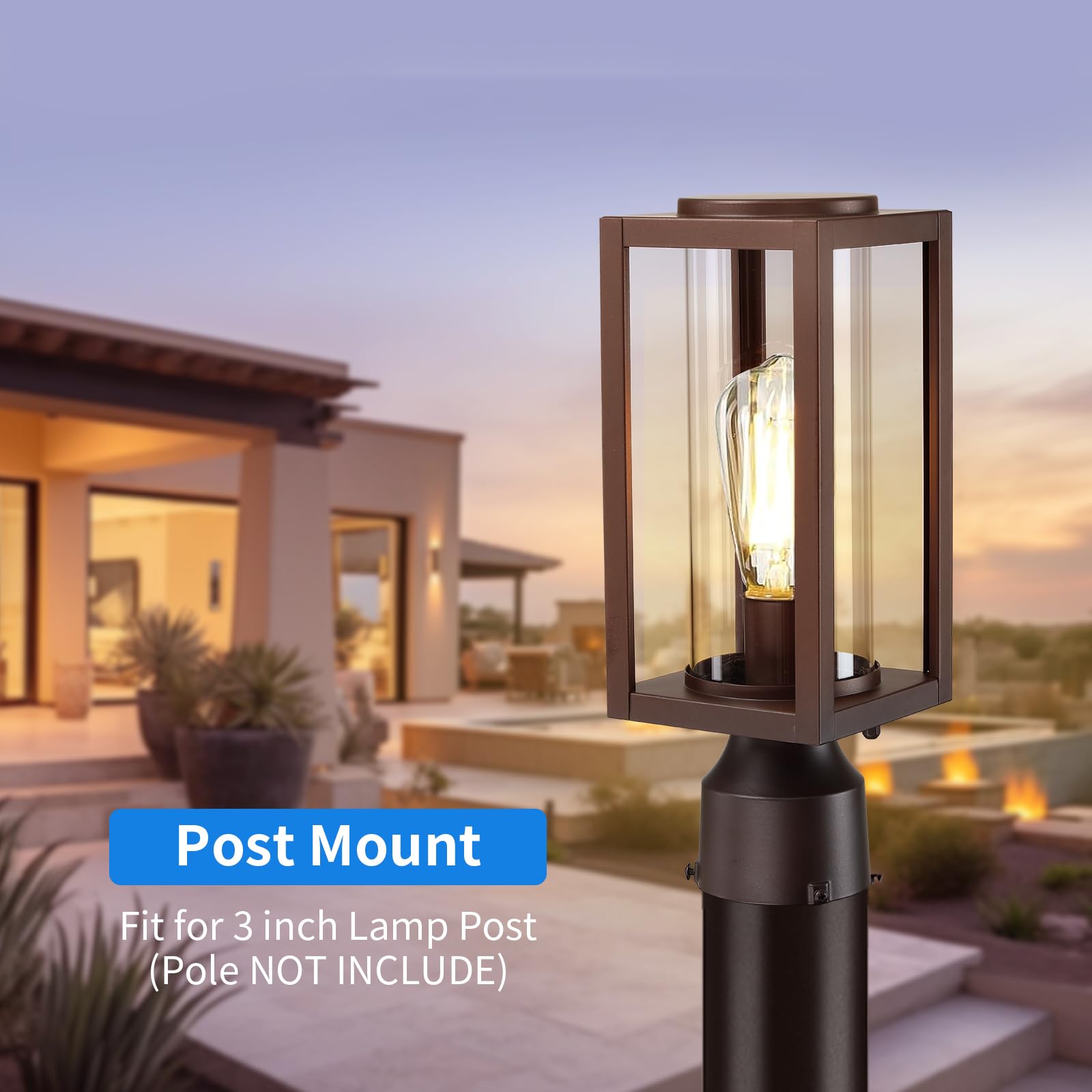Myhxq Outdoor Post Lights Lamp Post Light Fixture 2 Pack, Modern Brown Exterior Post Lantern Fixture With Tempered Glass, Anti-R