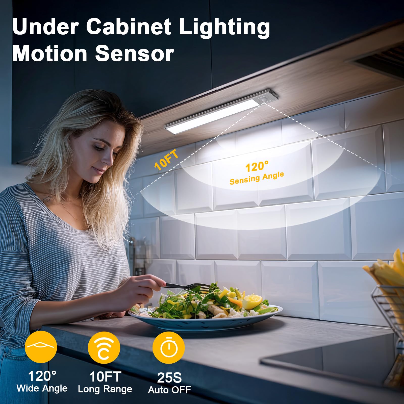 Onforu 9.8 Under Cabinet Lighting  2000Mah Usb-C Rechargeable  Motion Sensor Under Cabinet Lights With 3 Color & Dimmable  Magnetic Under Counter Lights For Kitchen  Closet  2 Pack