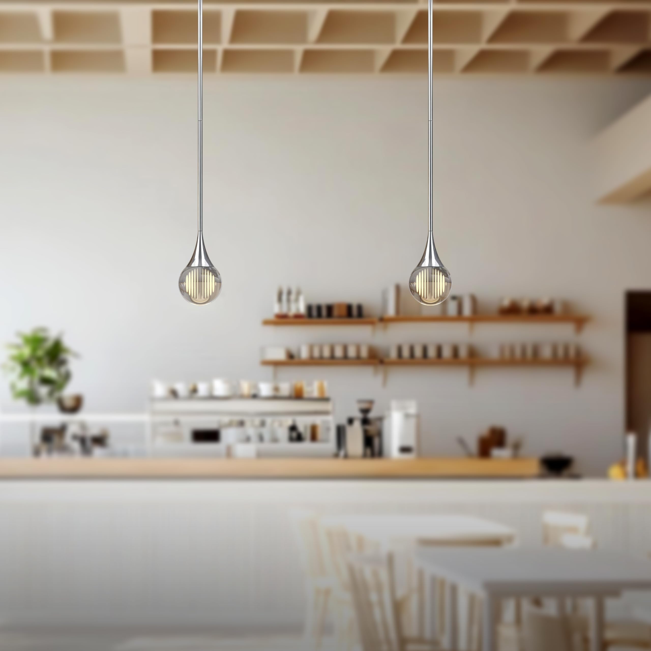 2-Pendant Lights Kitchen Island  Chrome Silver Globe Crystal Ceiling Hanging Light Fxitures  Led Light Fixtures Metal Rod Ceiling Glass Pendant Lighting For Kitchen Island Dining Room Bar