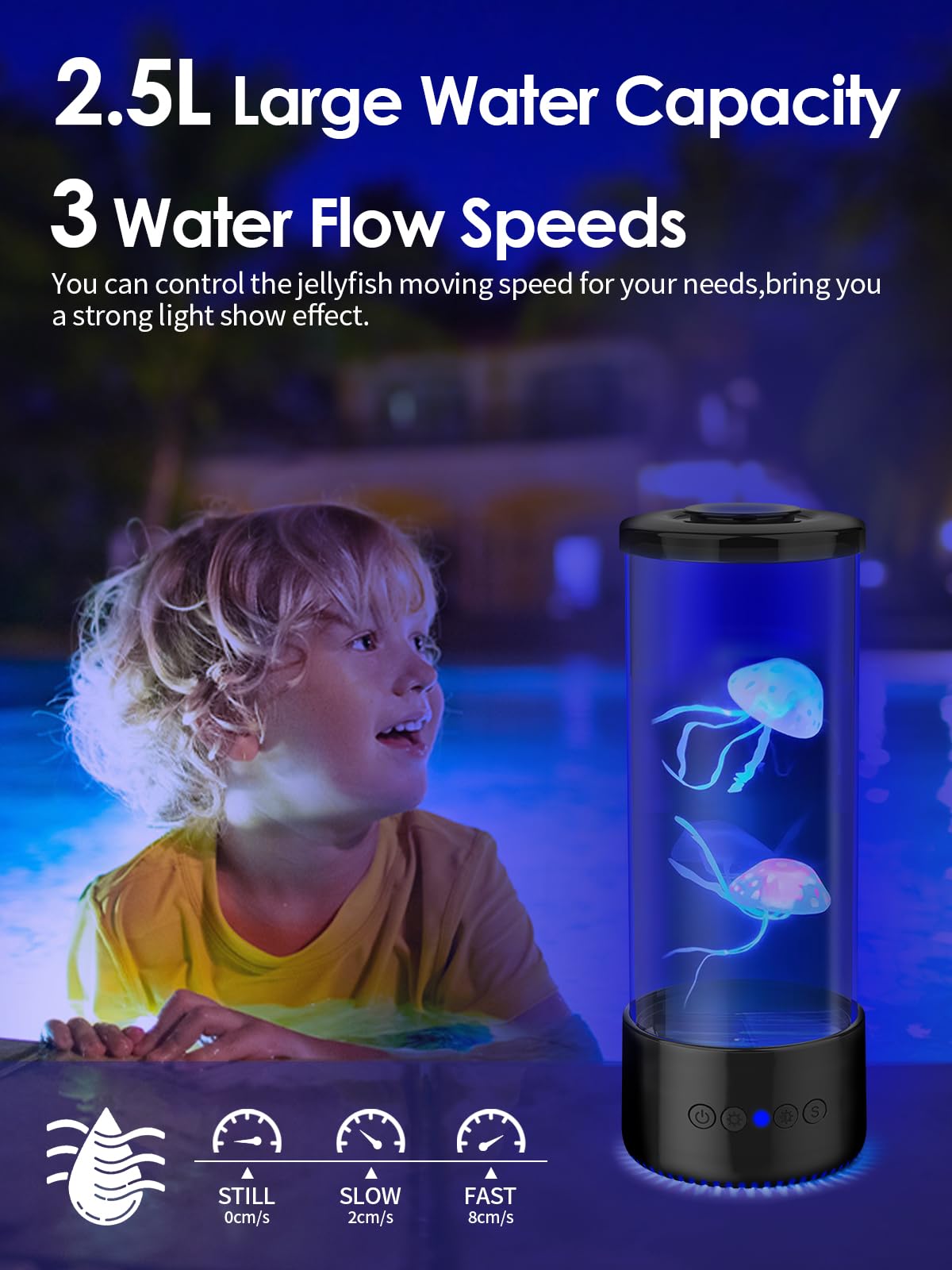 Bodami Jellyfish Lamp - Large LED Mood Light, Remote Dimmable, Black, Model 8606, Ideal for Room Decoration