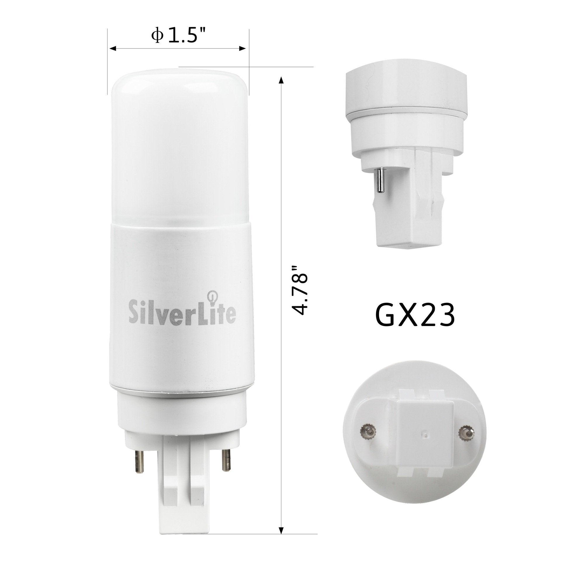 Silverlite LED Stick PL Bulb, 7W (18W CFL Equivalent), 750LM, Daylight 4000K, GX23-2 Base, 2 Count, Aluminum