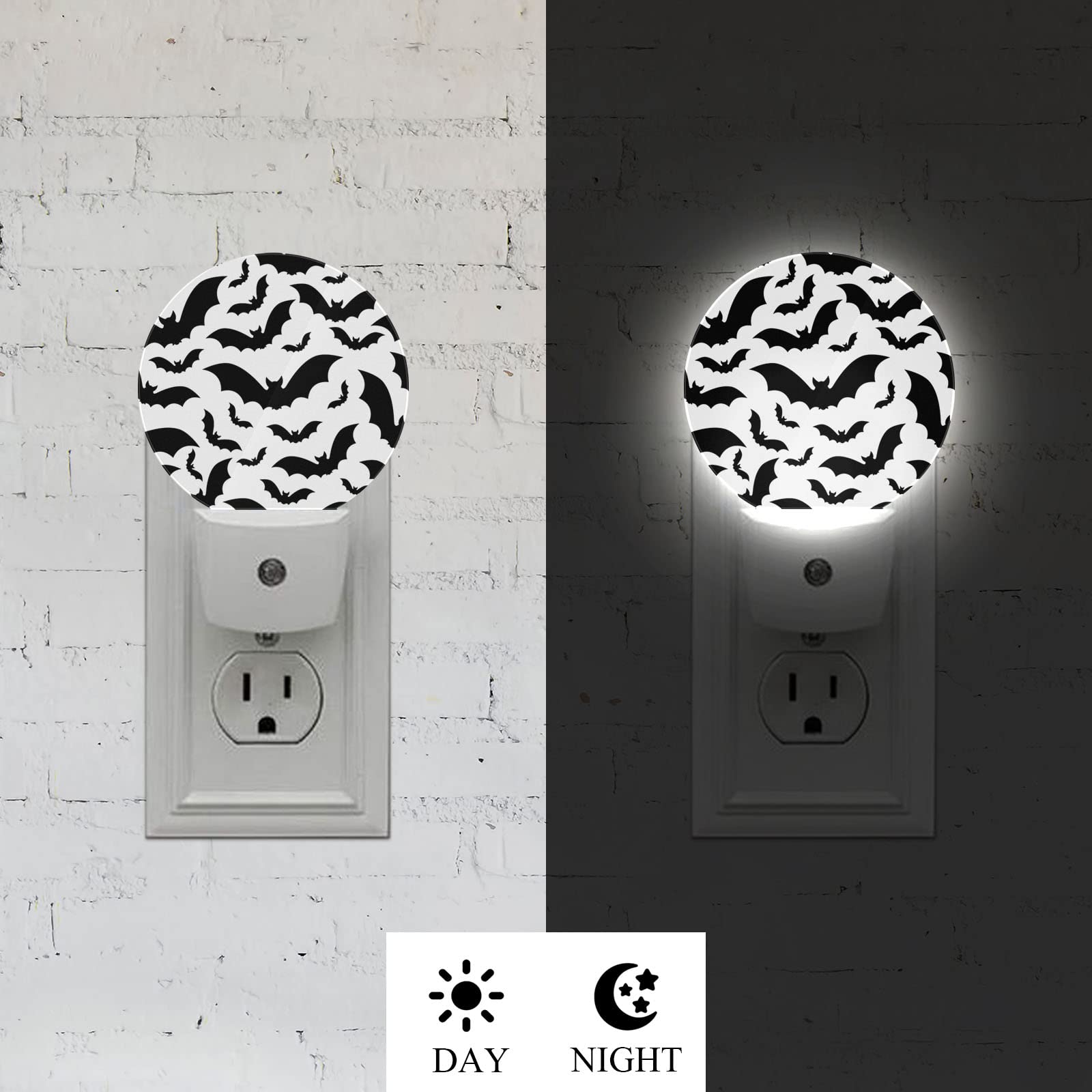 Axayaz LED Night Light - Black Bats, Auto Sensor, Round Lamp, Standard Size, Model NIGHTLIGHT-A01