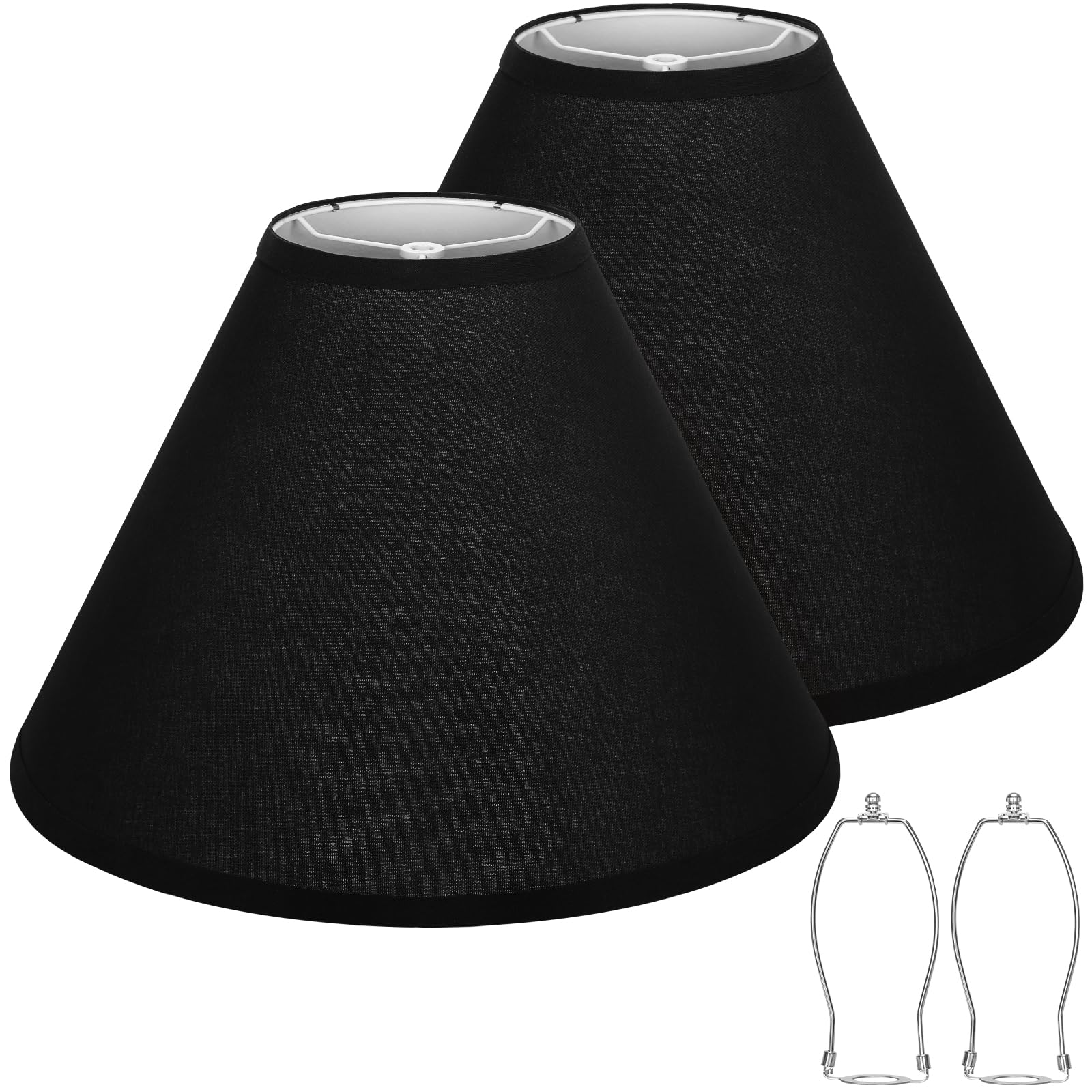 Black Lamp Shades Set of 2  6 Top x 16 Bottom x 10.8 High  Empire Large Lamp Shades Replacement for Table Lamps Floor Lamps  Natural Linen Lampshades  Spider  Harp Holders Included  Easy Assembly