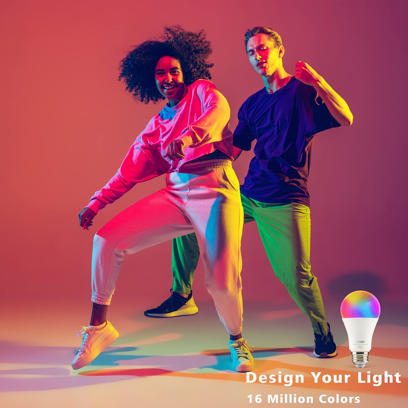 Homevenus Smart Light Bulbs, RGBW Color Changing LED, 9W Equivalent, Dimmable, WiFi, 8 Count, Compatible with Alexa, E26