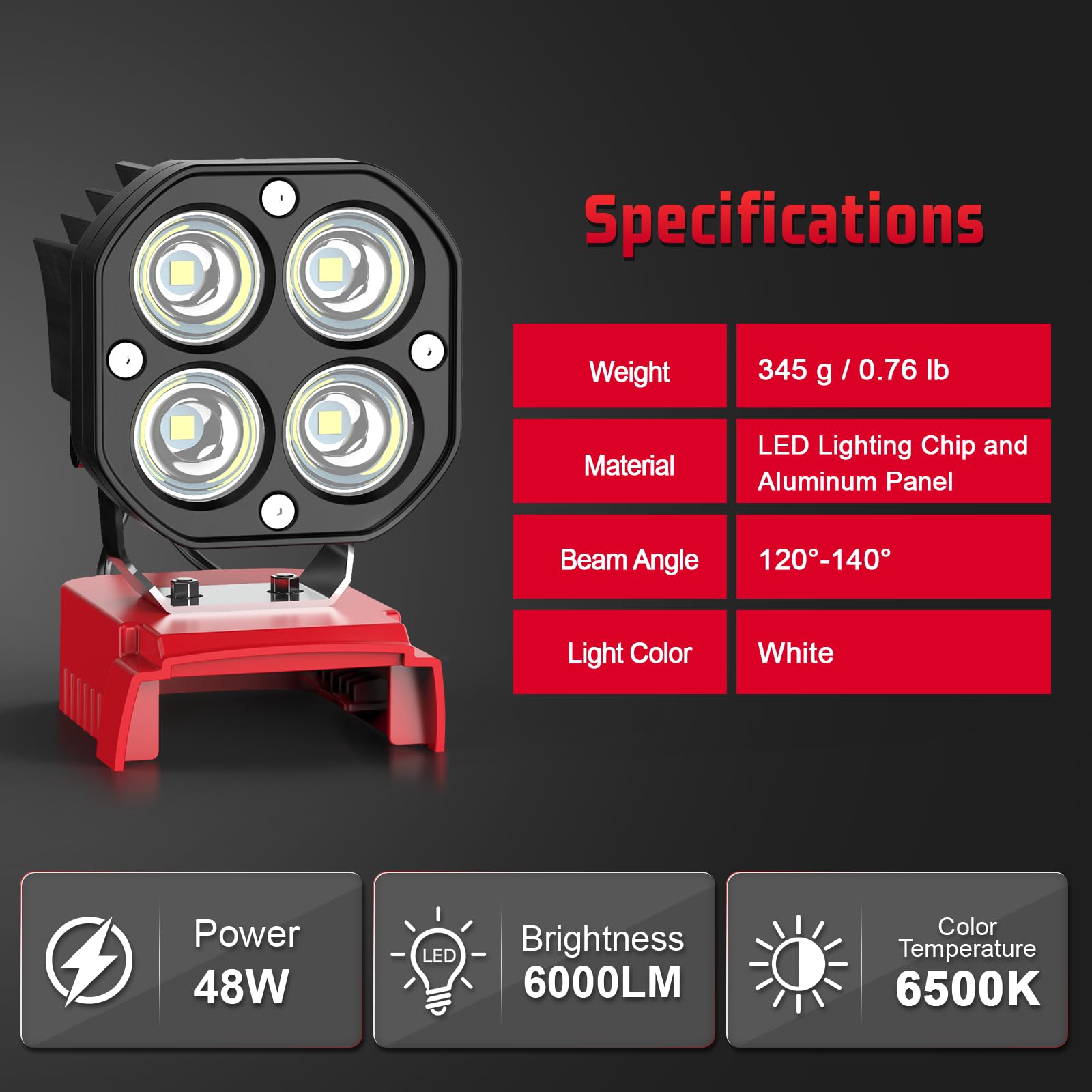 Mightrench 40W LED Work Light for Milwaukee 18V Battery - 6000LM, Portable, Adjustable 120°, Low Voltage Protection, Ideal for Camping & Repairing