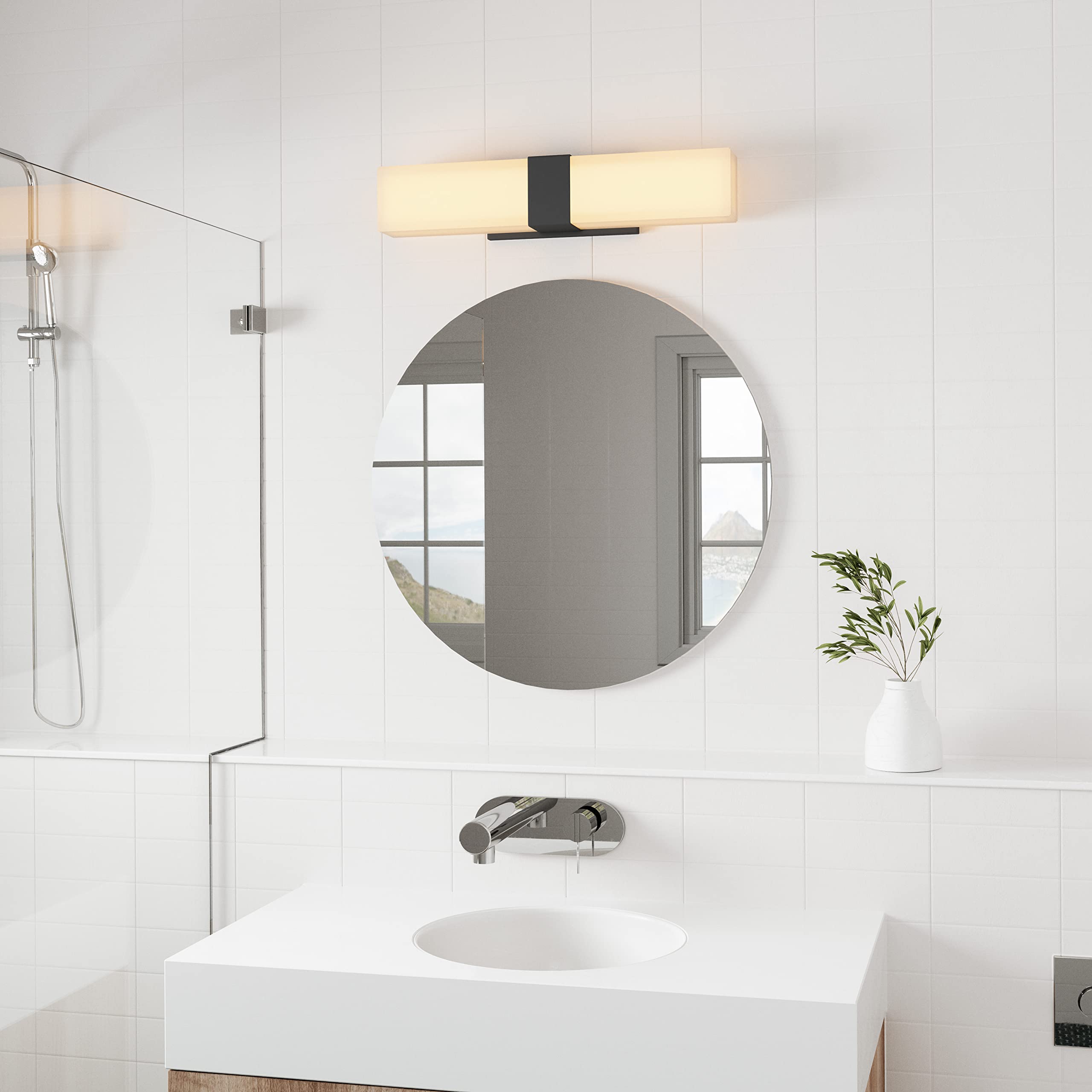 Elk Home Reciprocate Vanity Light - 2-Light In Matte Black Finish, With White Glass, Modern/Contemporary Style