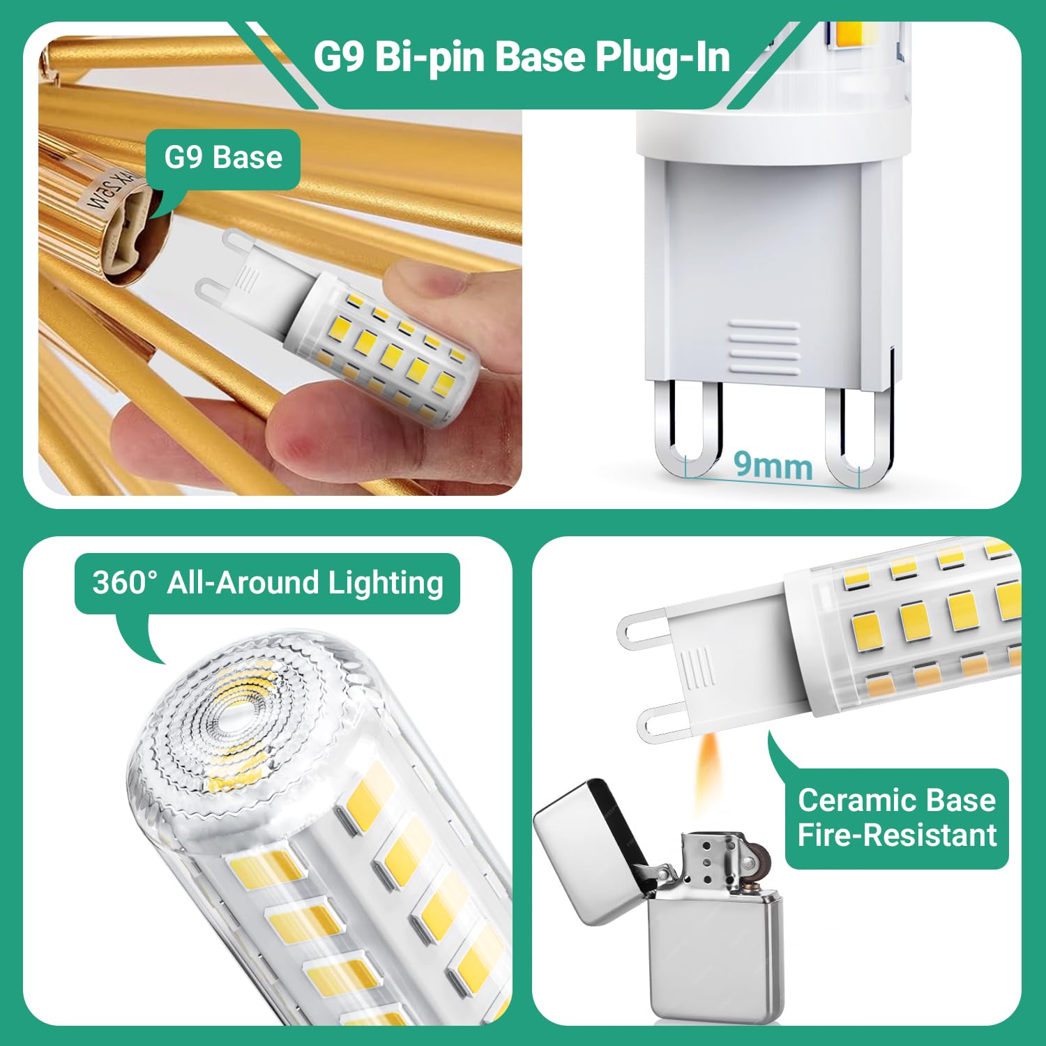 Tjoy G9 Led Bulb Daylight 4W, 40W T4 G9 Halogen Equivalent 10 Pack, 6000K G 9 Bi Pin Base Light Bulbs For Chandelier, Non-Dimmab