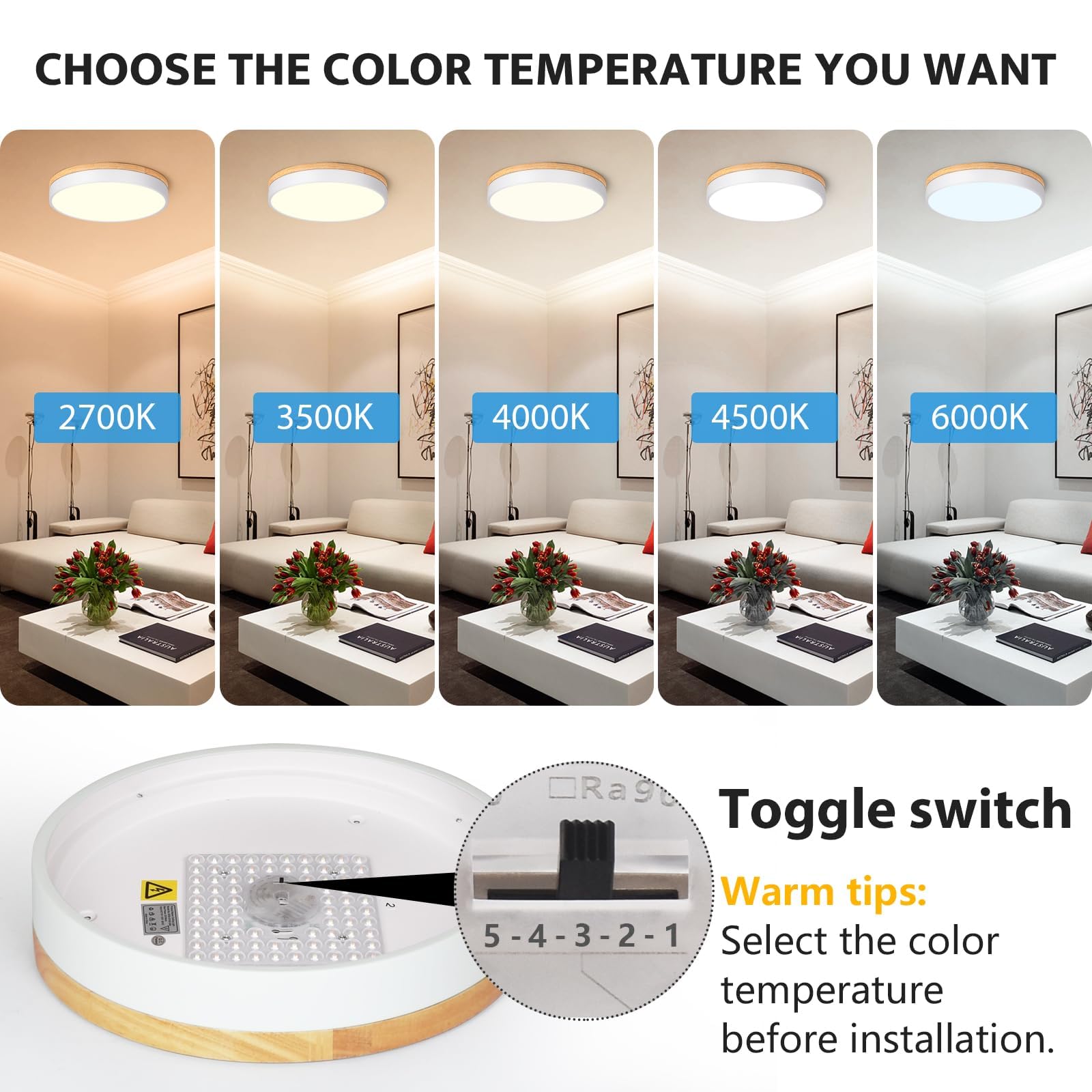 Woknos Modern Dimmable Led Close To Ceiling Light Minimalist Wood Oak Flush Mount Ceiling Light Fixture Circle Lighting With Lam