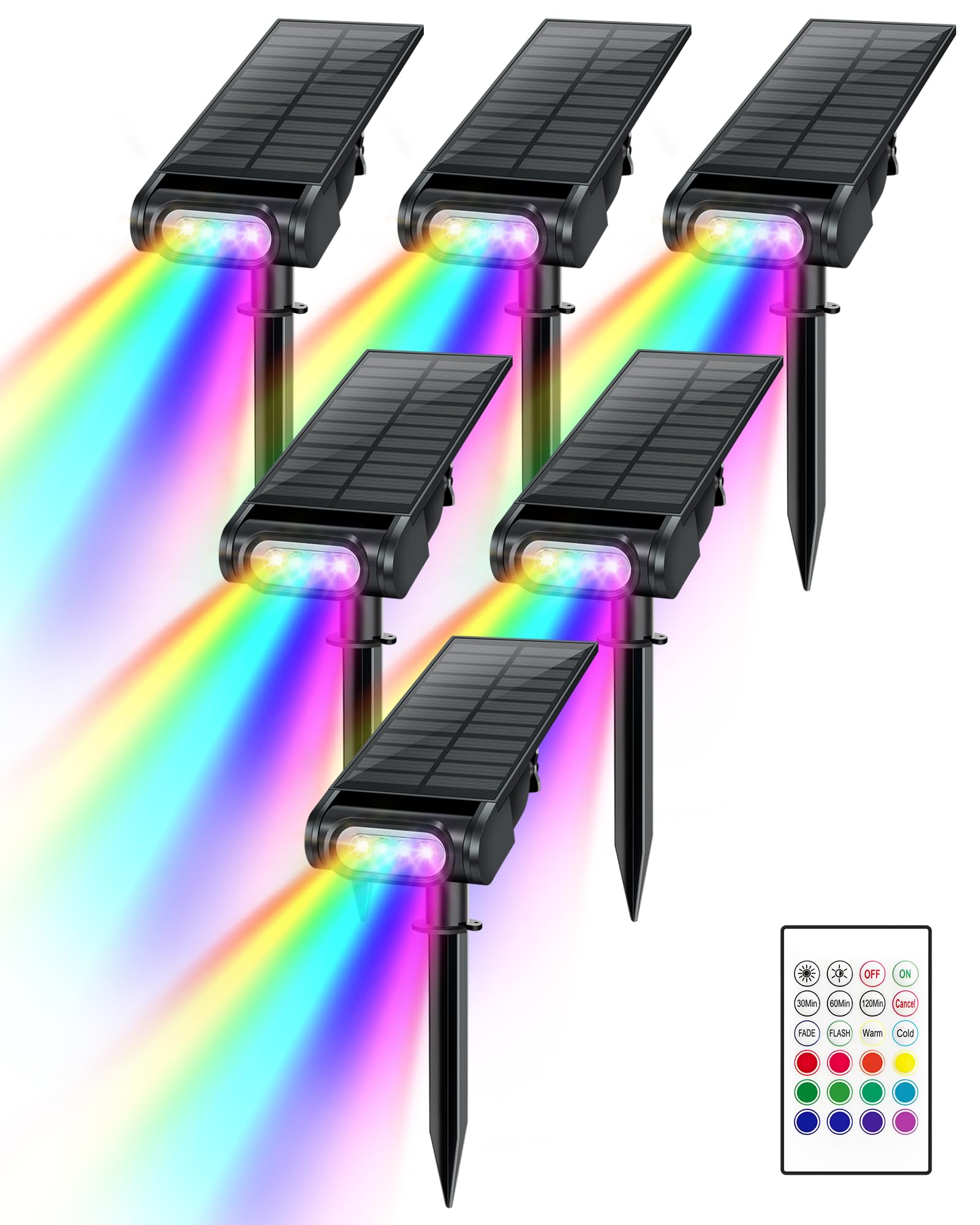 Brthera Color Changing Solar Spot Lights Outdoor, Solar Landscape Spotlights, Solar Uplights For Tree With Remote Timer, Ip67 Waterproof Rgb Outdoor Lights For Garden Yard Pathway Patio (6 Pack)