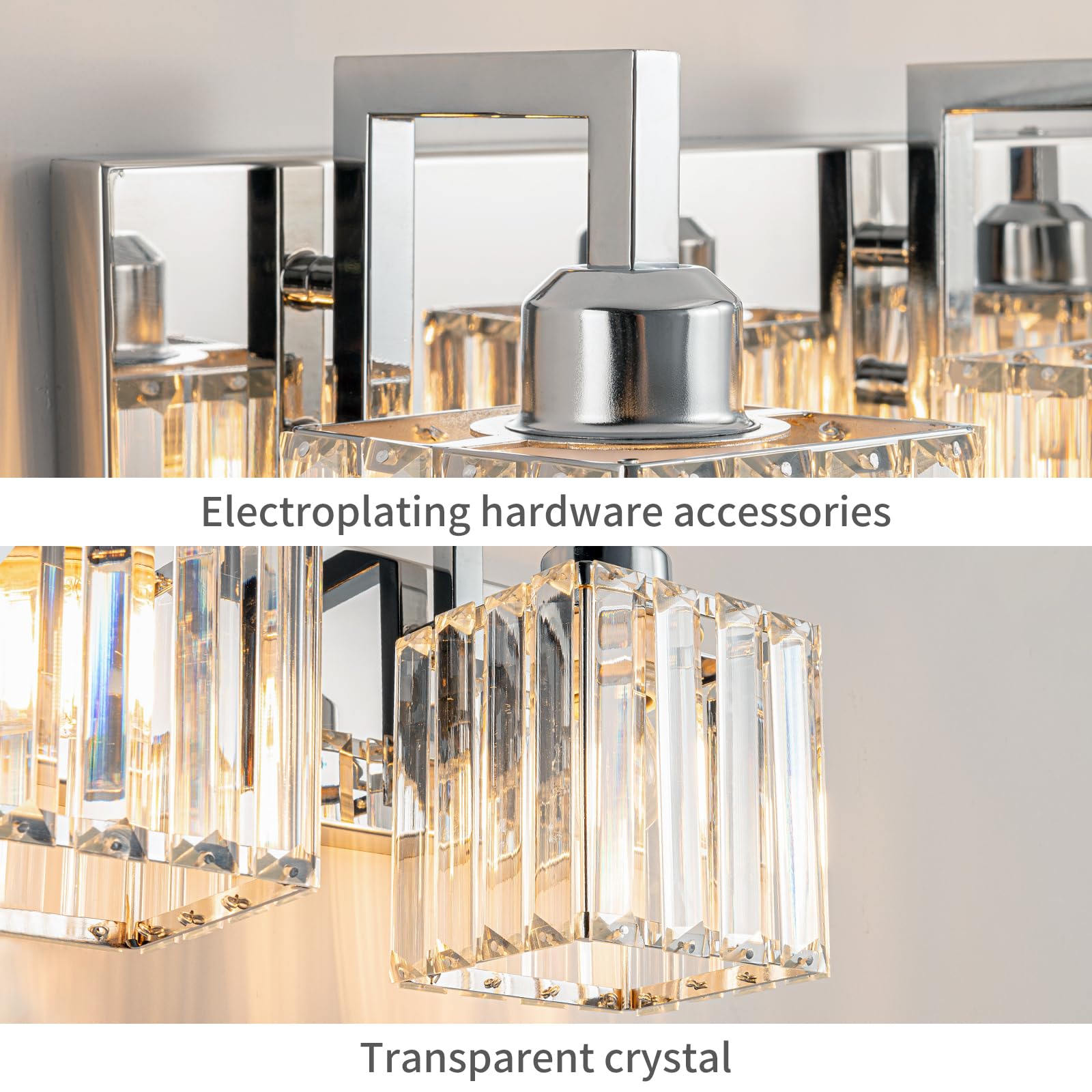 Fdpby Modern Bathroom Vanity Light 6-Lights Chrome Crystal Wall Lamp Bathroom Modern Crystal Vanity Lighting