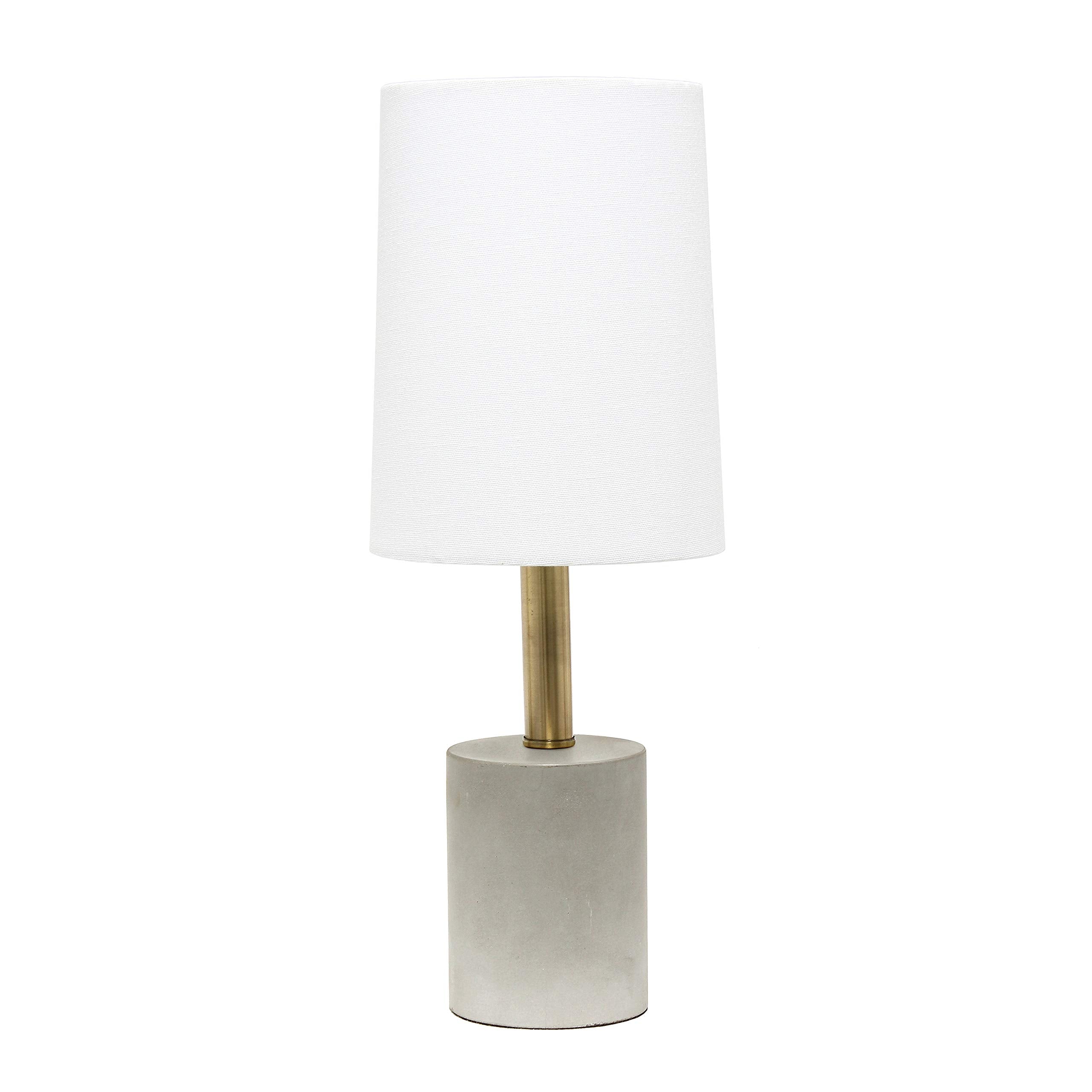 Elegant Designs Cement Table Lamp LT3314-WHT with Antique Brass Detail, White