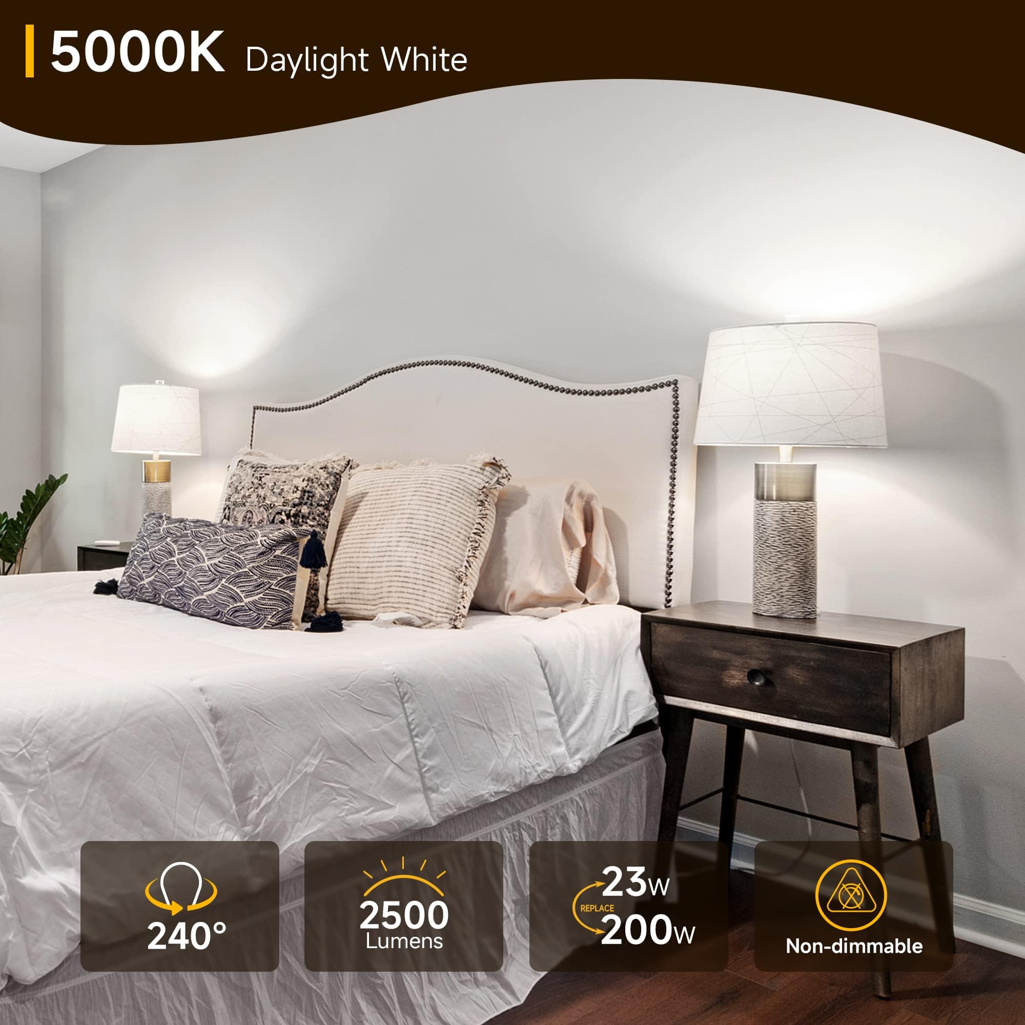Unilamp Super Bright White Led Light Bulbs, 23W A21 Led Light Bulbs, 150 Watt - 200 Watt Equivalent, Daylight White 5000K, 2500L