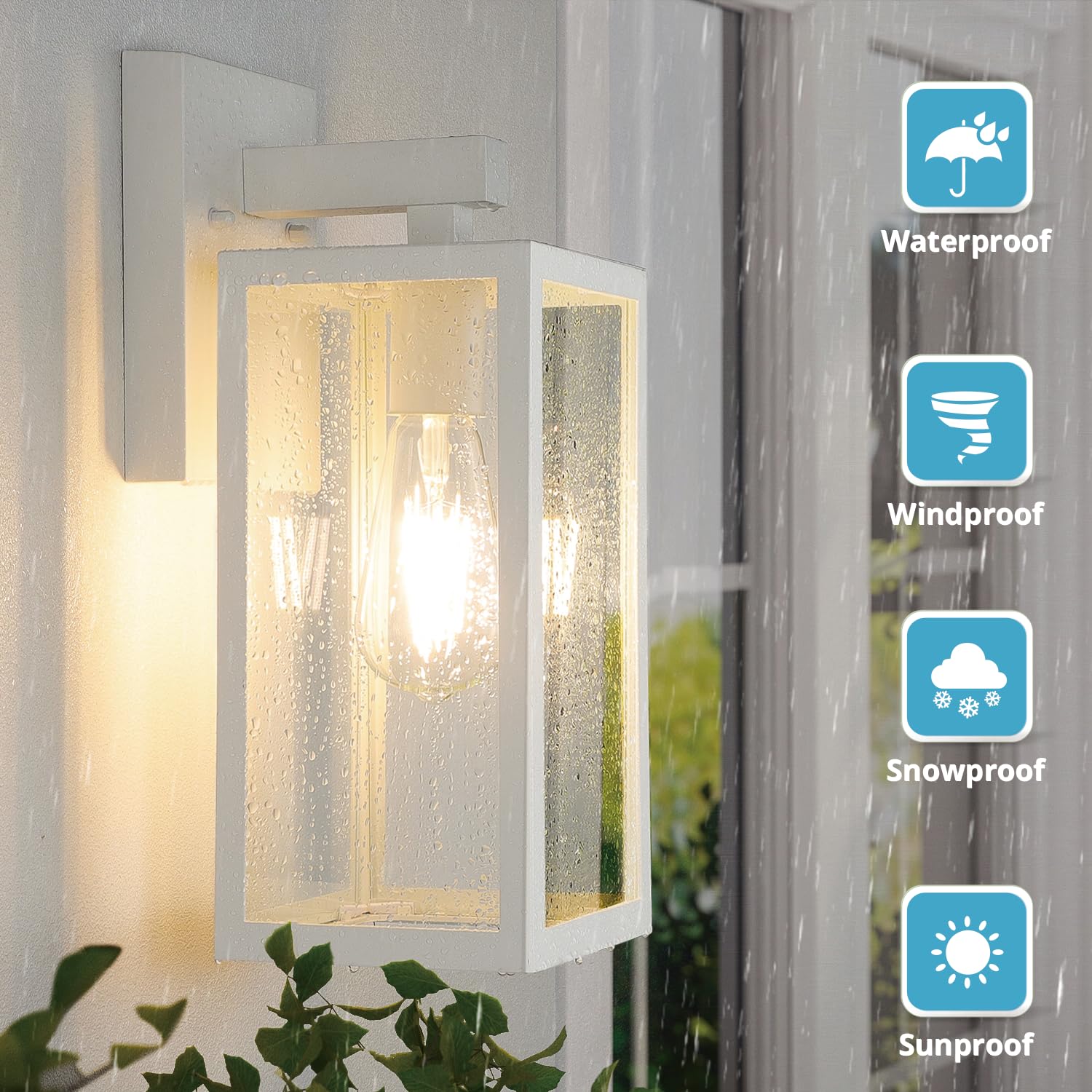 Maxvolador Outdoor Wall Sconce, Exterior Waterproof Lantern Light Fixtures, White Porch Light Toughened Glass, Anti-Rust E26 Pat