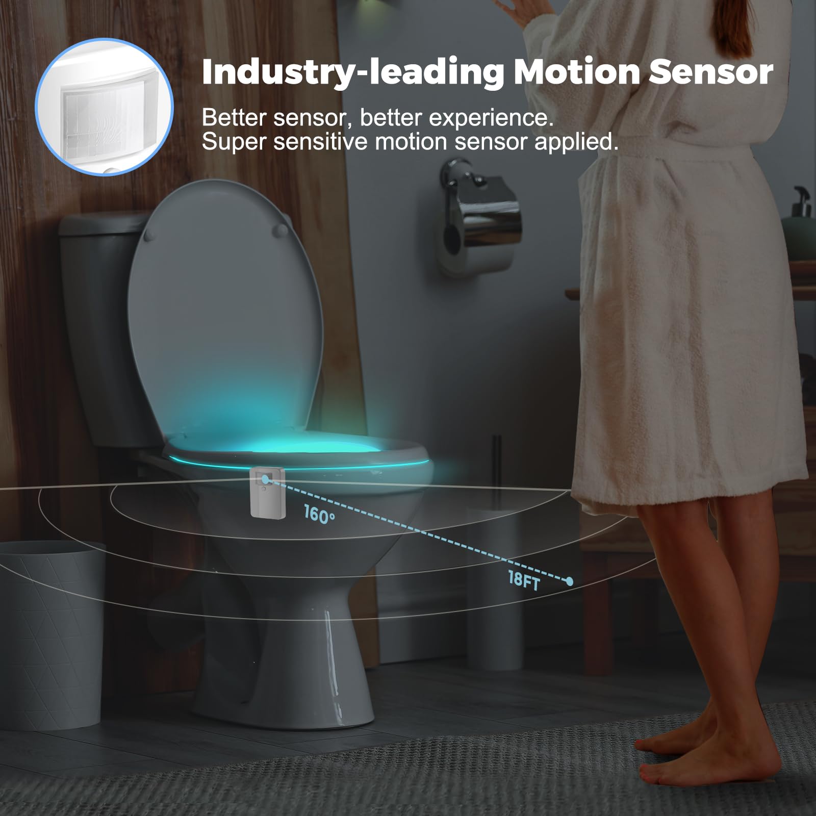 Witshine Rechargeable Toilet Night Light - Motion Sensor, 16 Color LED, White, Model 550plus - Fun Bathroom Gadgets for Men and Dad