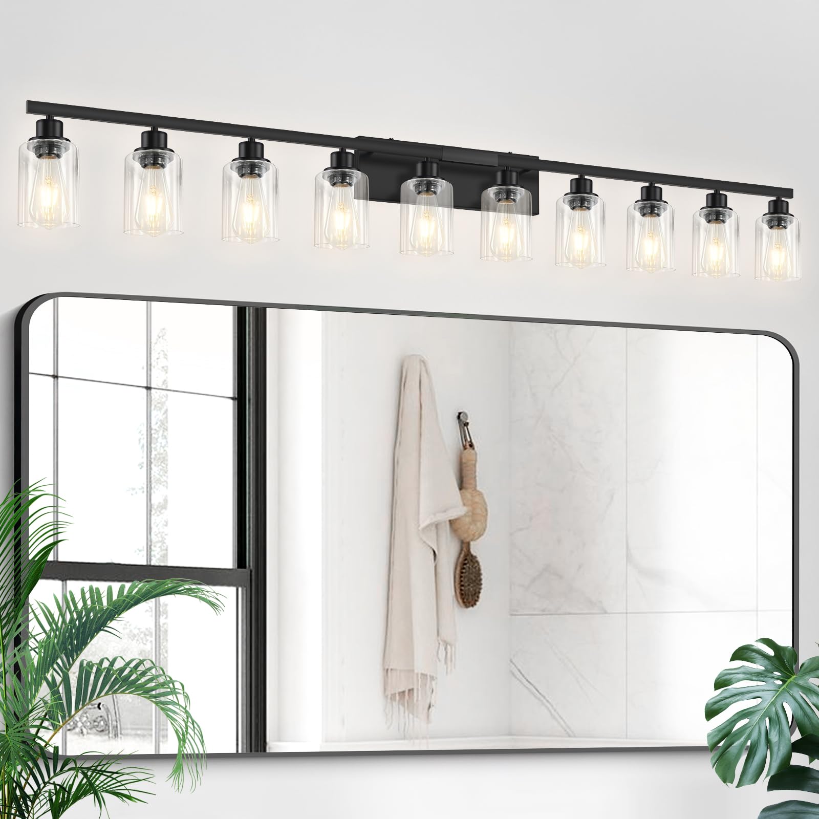 DIKAIDA 10-Light Black Bathroom Vanity Light Fixture, Matte Black Metal Over Mirror Lighting for Bedroom and Living Room, Model BLBD-10