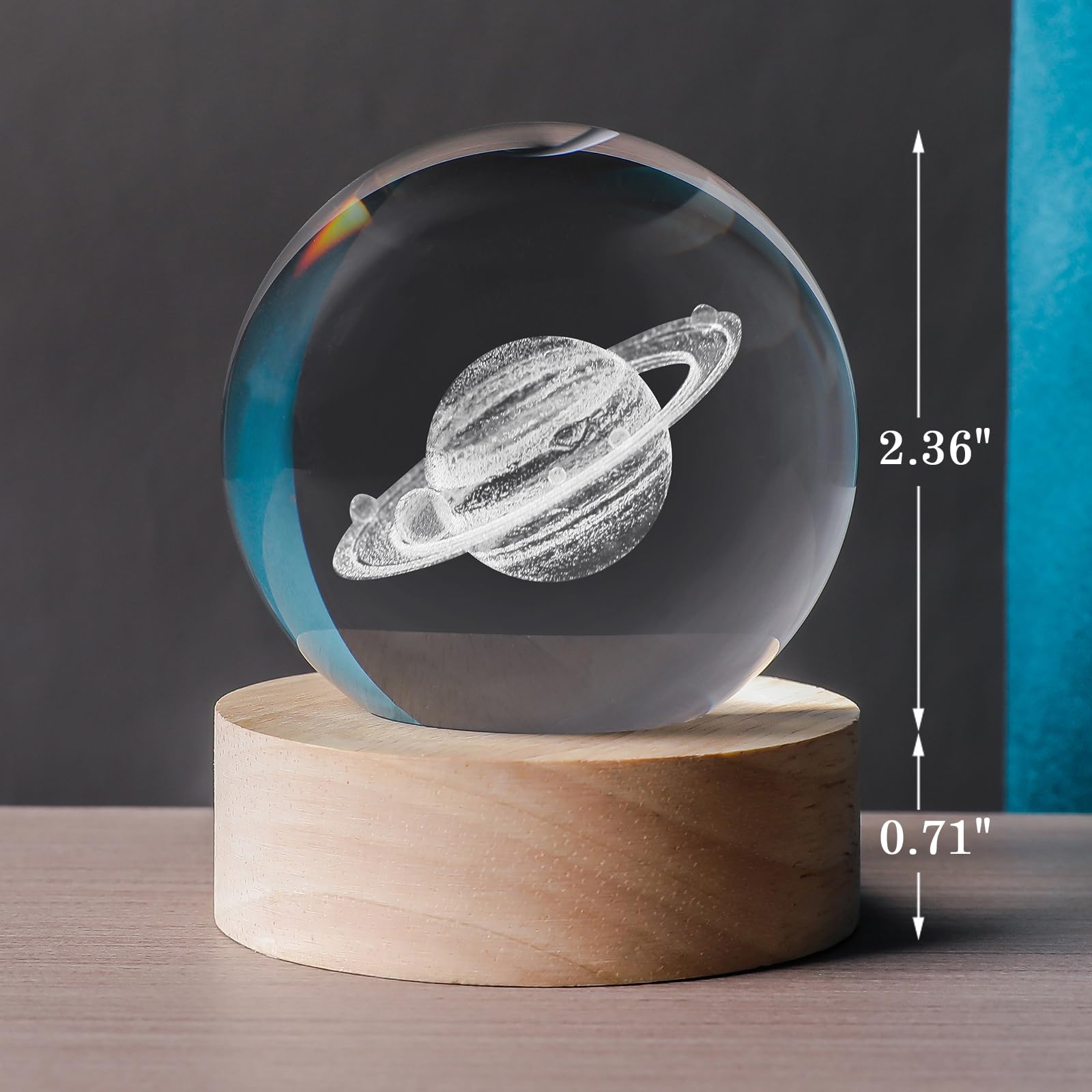 Qianruna 3D Saturn 60Mm Crystal Ball Astronomy Universe Gifts 3D Saturn  ts Model Science Space Themed Physics Gifts Night Light Lamp For Kids Men Him Dad Science Teacher