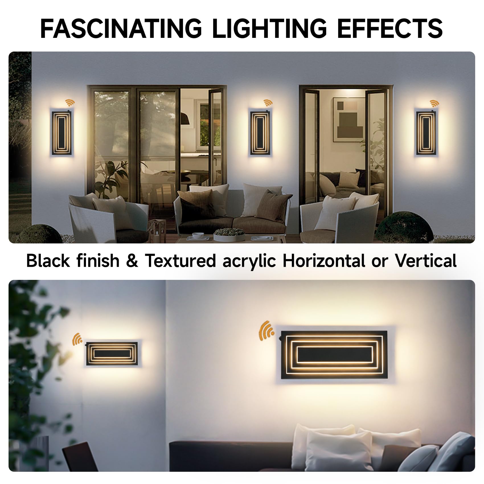 ZSMAIKU Outdoor Wall Light Fixture, 36W LED, 23.6IN Waterproof Sconce, Modern Black Design, Model MK-108-GY60H-3C-1