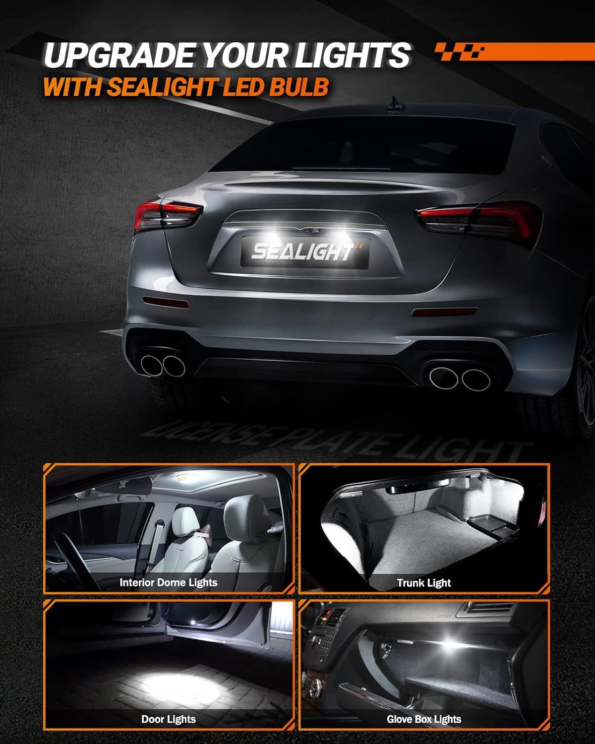 Sealight 194 T10 Led Light Bulbs 6000K White, 1000% Brightness W5W 168 2825 Car Interior Light Bulb Replacement For License Plat