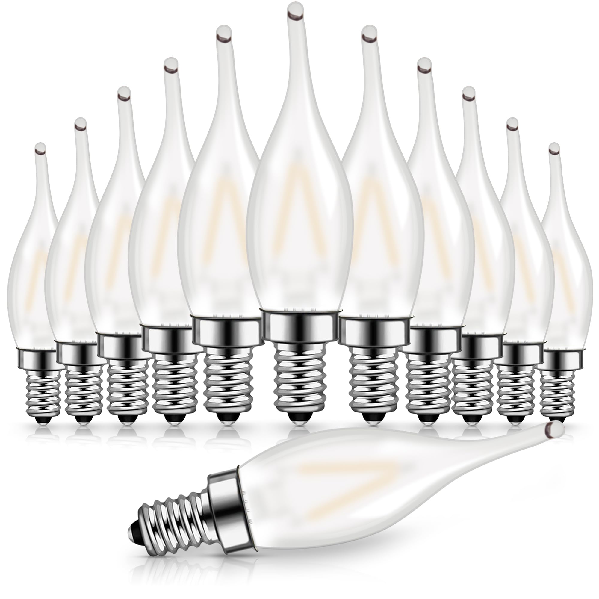 Genixgreen LED Candelabra Bulbs, 15W Equivalent, 1.5W, 12 Pack, Glass, 2700K Soft White, Non-dimmable