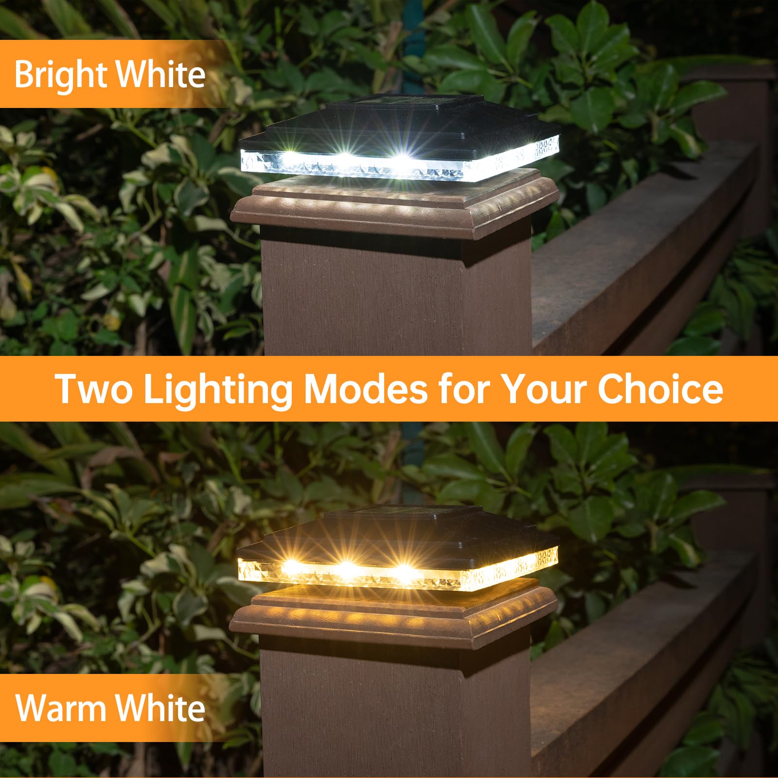 Huyieno Solar Post Cap Lights,Outdoor Deck Fence Post Lights,Powerful Lithium Battery 20Lumens Two Light Modes Warm White/Bright