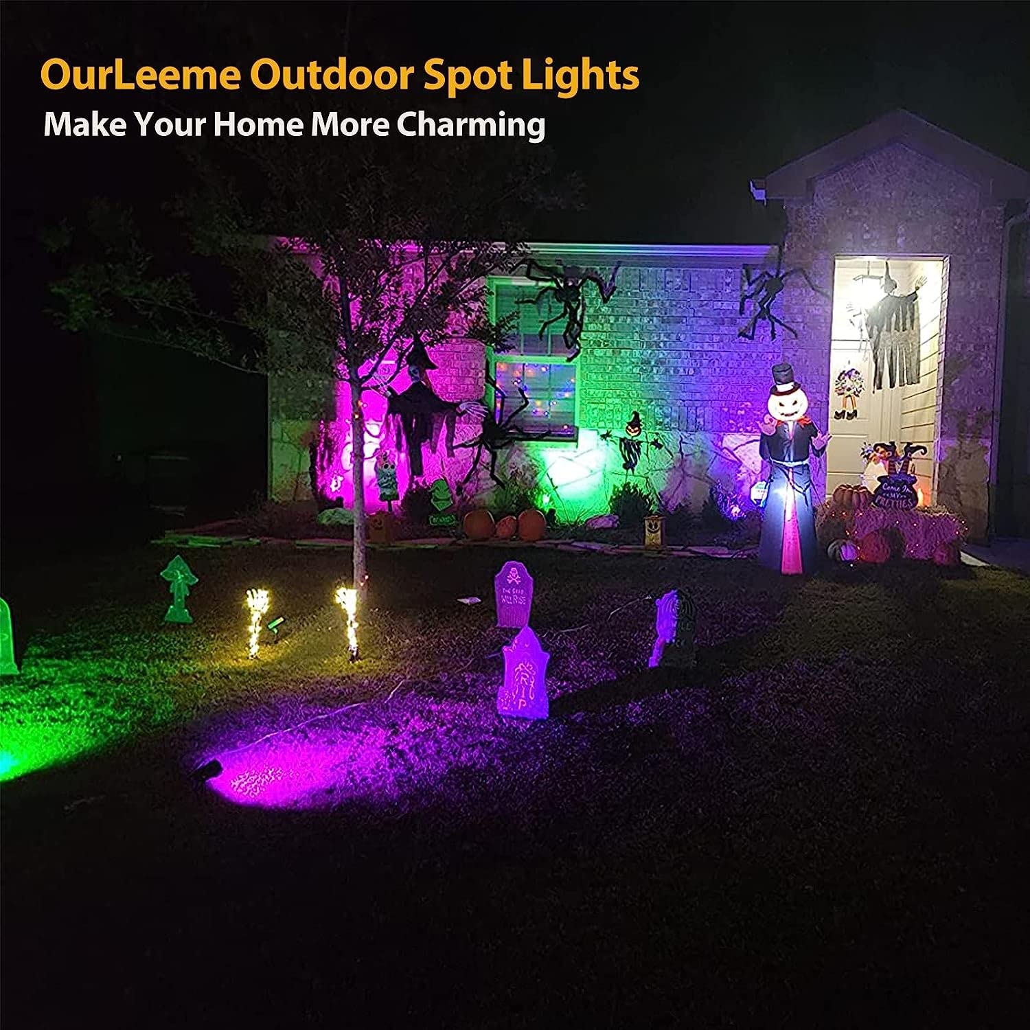 OurLeeme 3W LED Spot Lights - Waterproof Aluminum Lawn Flood Light, 2 Pack, Green