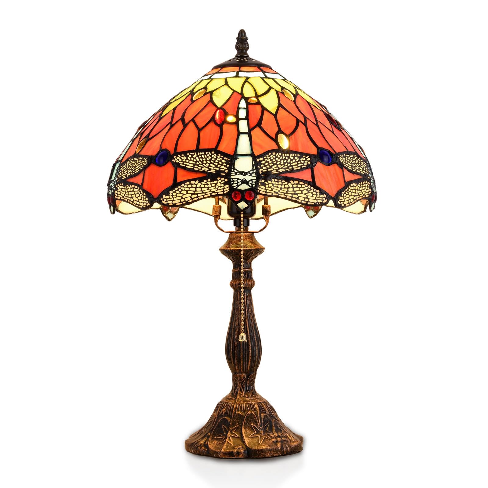 SUERCAI.YO Tiffany Table Lamp, 12-inch Stained Glass Lamp for Living Room, Dining Room, Bedroom, Study Room, Office (Orange Drag