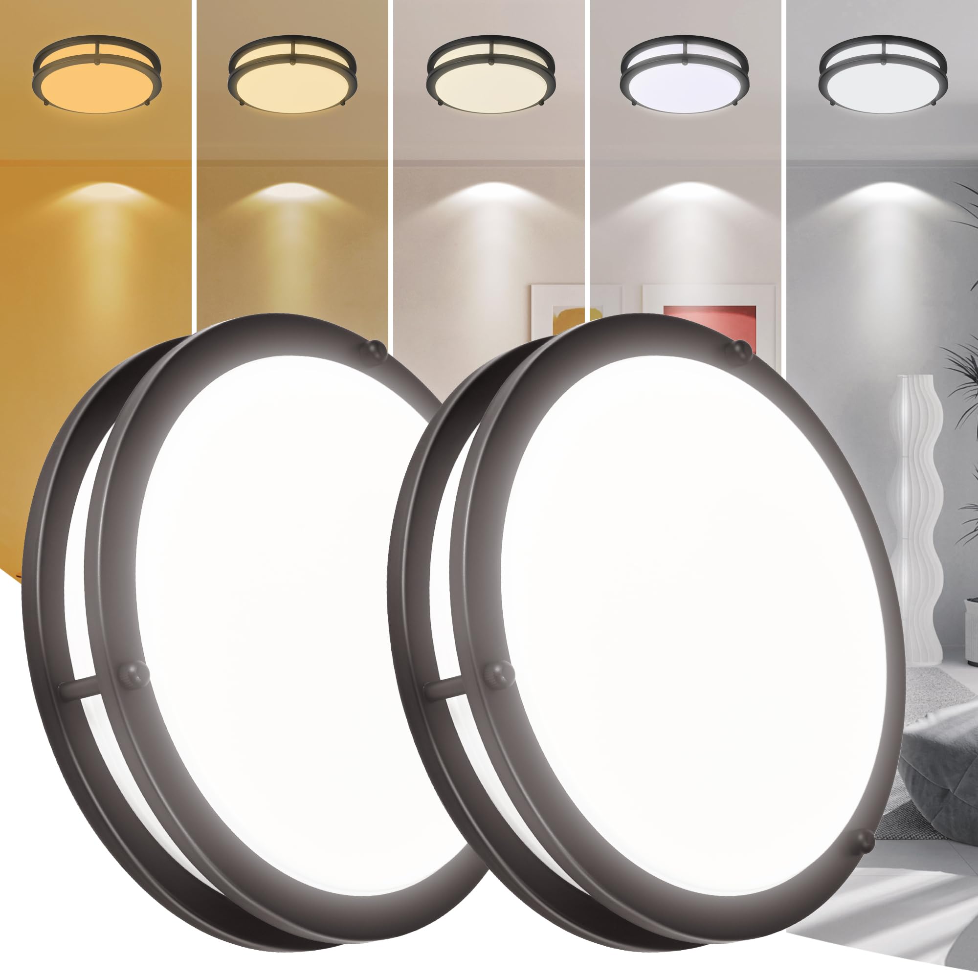 Faymart Lighting 2 Pack 12 Inch Round Black Ceiling Light Fixture For Hallway Bedroom - 12  Black Led Flush Mount Ceiling Lamp Set Of Two 2700K/3000K/3500K/4000K/5000K Led Kitchen Bathroom Light