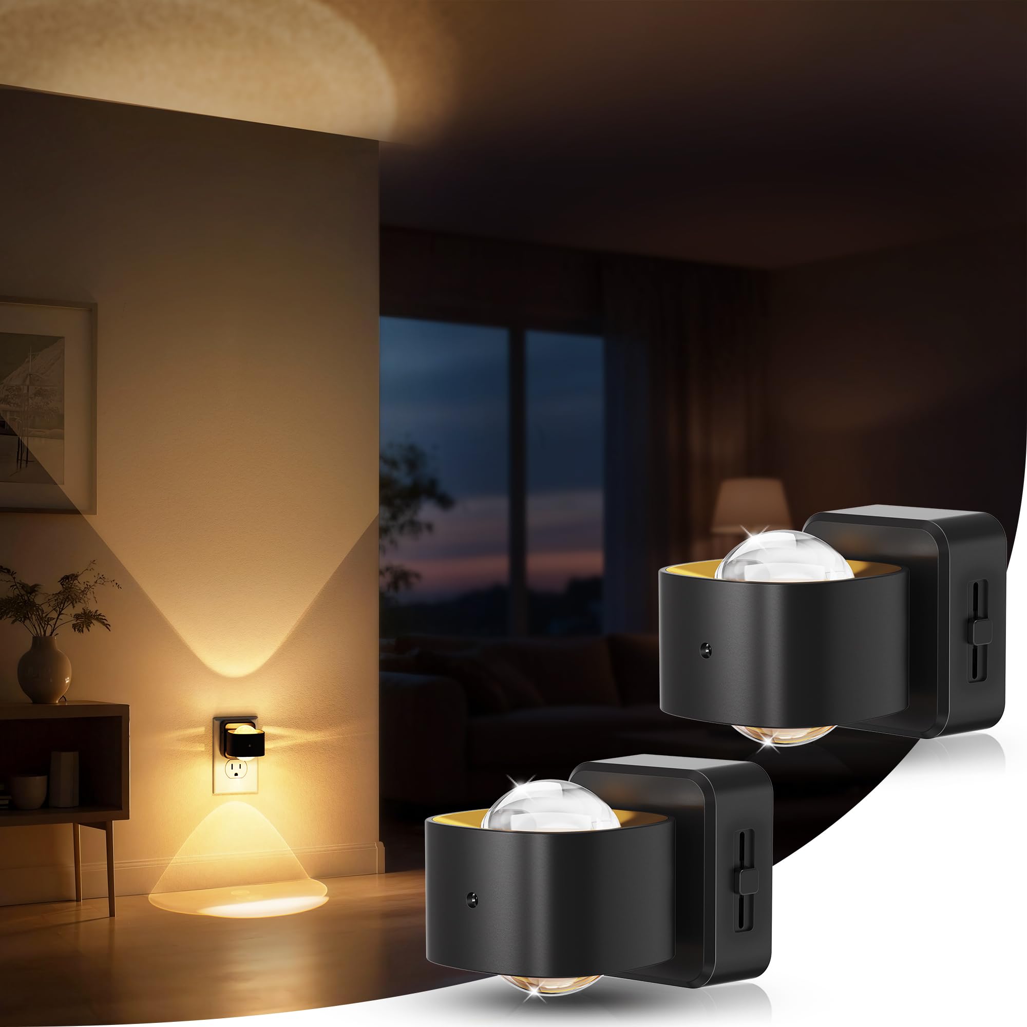Briignite Night Light Projector  Led Night Lights Plug Into Wall  180?Rotating Night Light For Kids  Dusk To Dawn Sensor  0-150Lm Dimmable  Warm White Ambient Lighting For Bathroom  Gifts  2 Pack