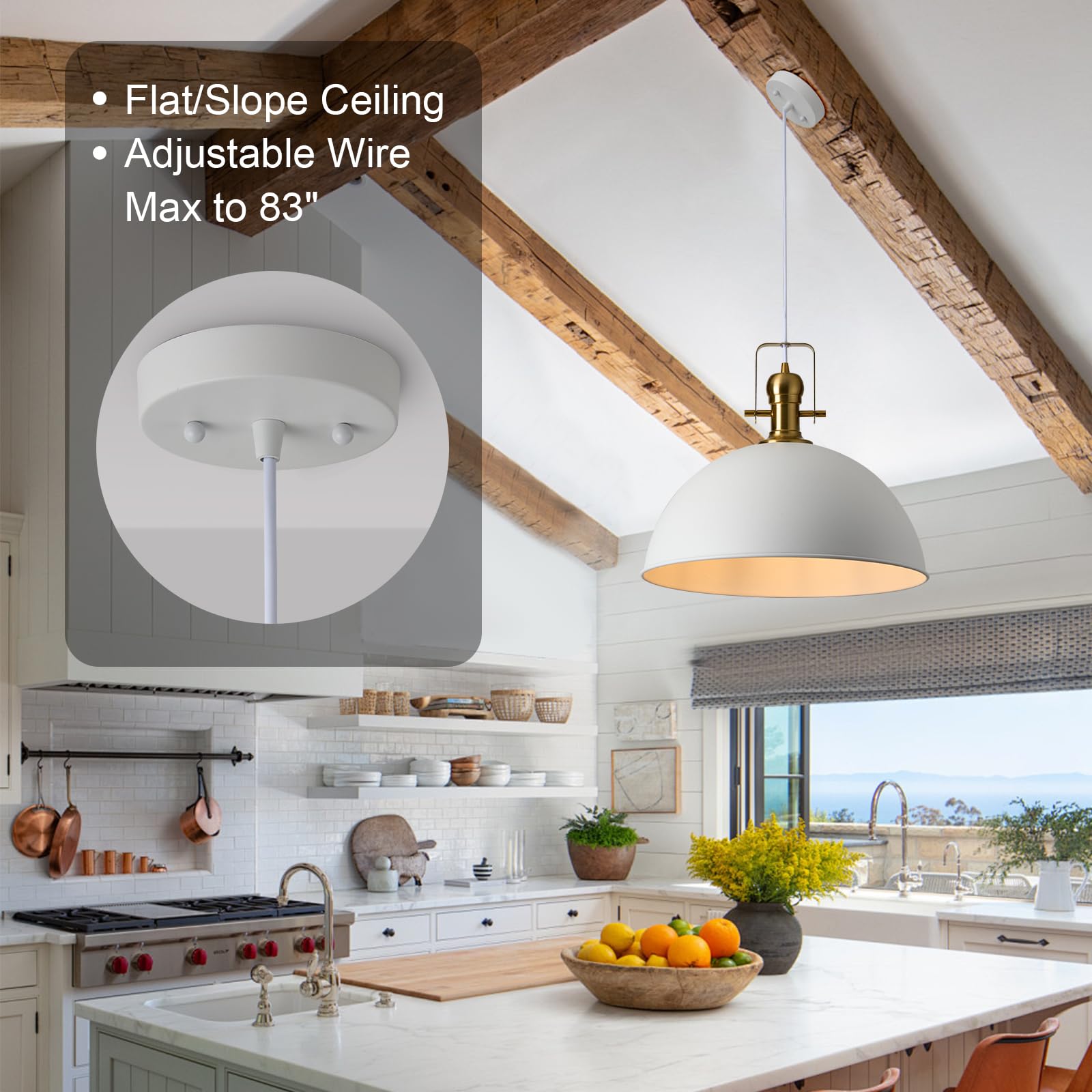 Alaislyc 18 Inch White Farmhouse Pendant Lights Large Pendant Lights For Kitchen Island Industrial Adjustable Height Vintage Big