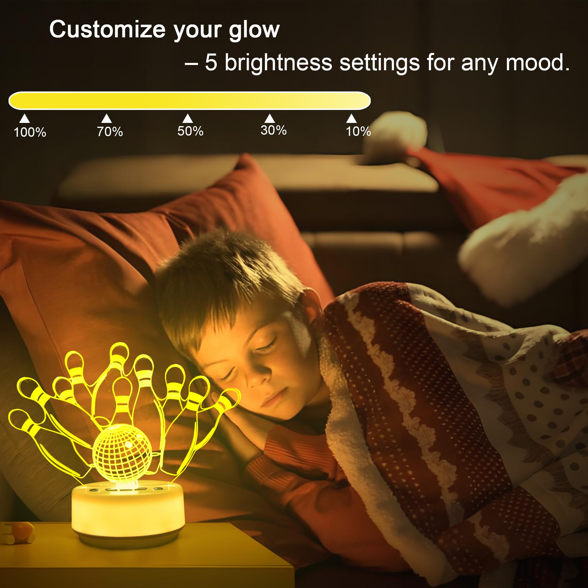 KYMELLIE Bowling Gifts Night Light for Kids-Sports Bowlings Decor Bedside Lamp for Bowling Fan, 14 Color with Remote Control/But
