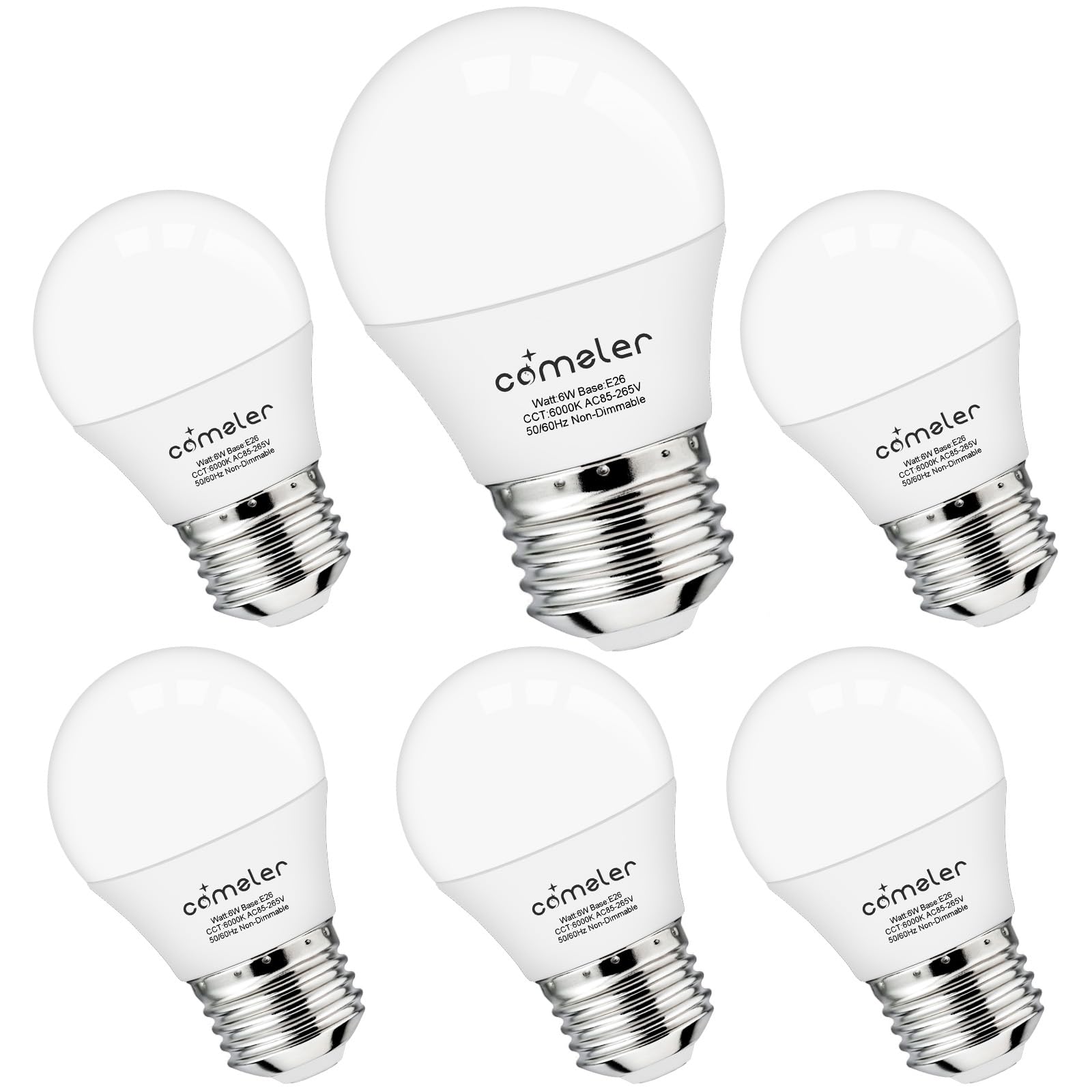 Comzler Led Light Bulbs, E26 Base 6000K Cool Bright Daylight 60 Watt Equivalent Ceiling Fan Light Bulb, A15 Appliance Energy Sav