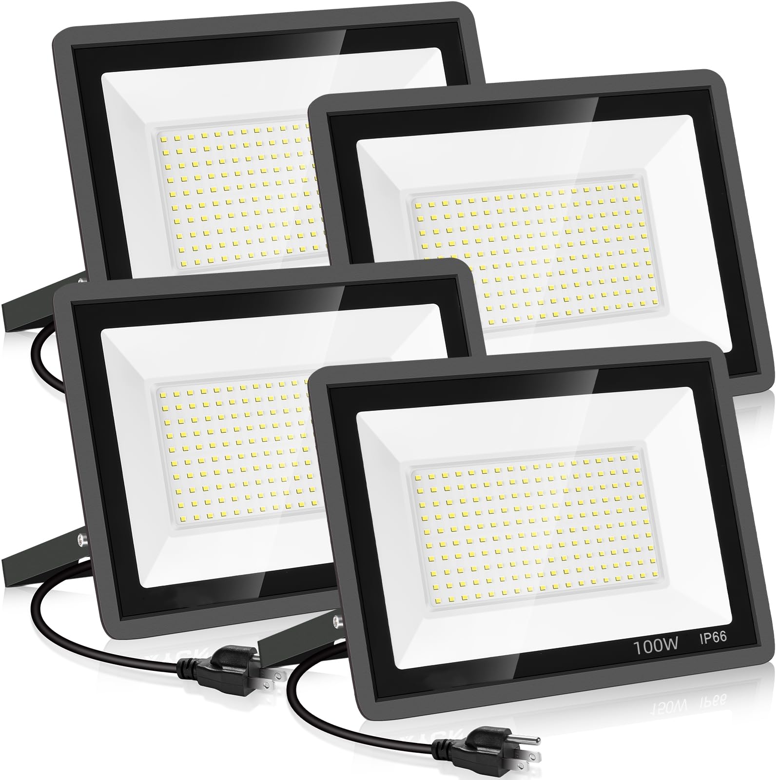 YANYCN 4 Pack 100W LED Flood Light Super Bright Exterior Security Lights With Plug IP66 Waterproof Outdoor Flood Light  11600lm 5000K Daylight White Floodlight for Yard  Garden Basketball Court  Arena