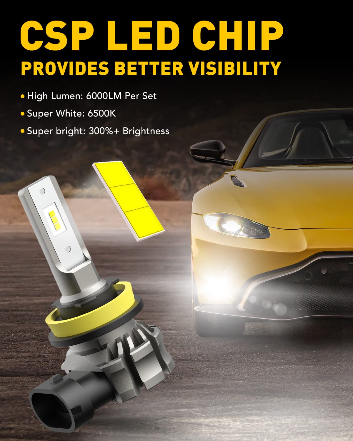 AUXITO H11/H8/H16 LED Fog Light Bulbs, 6000 Lumens, Cool White, Aluminum, Pack of 2