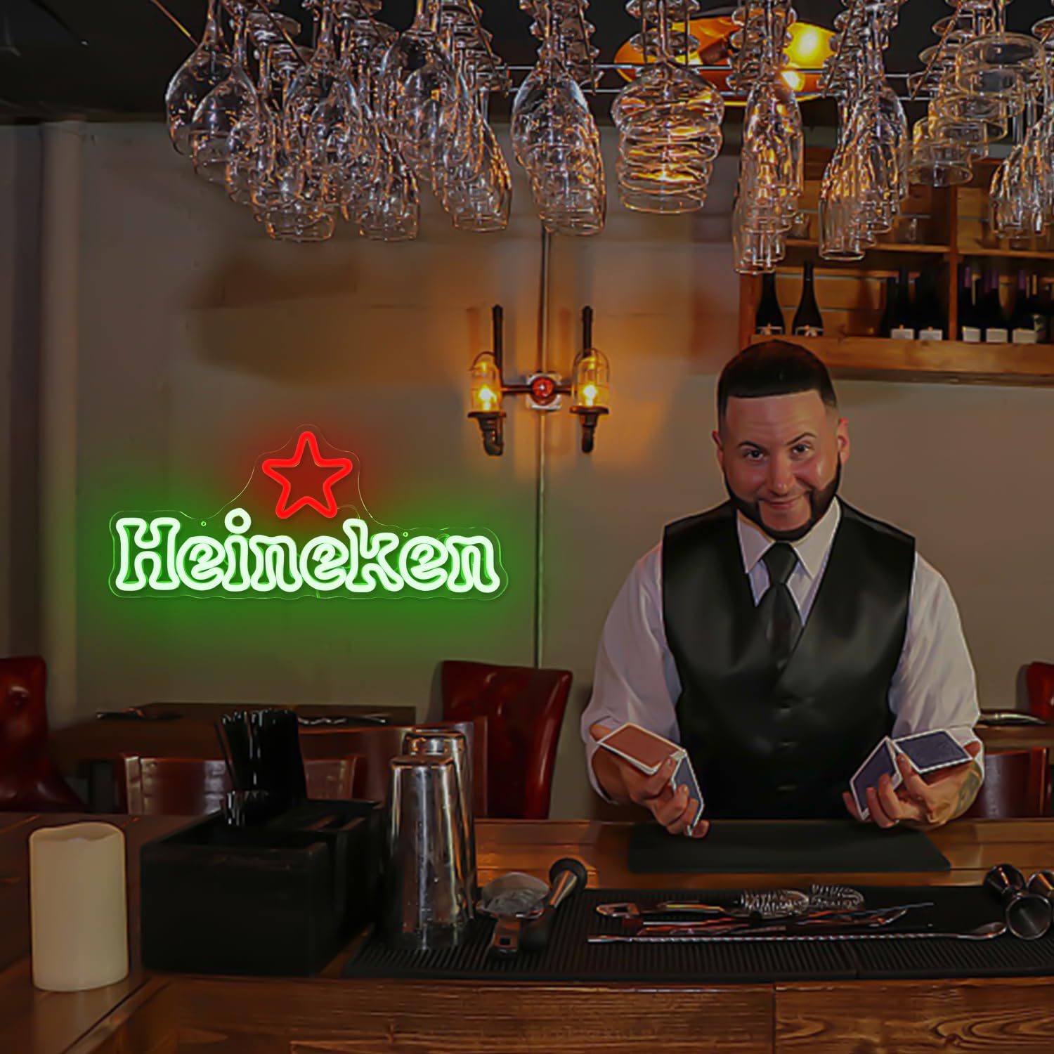 JooeTuu Green Dimmable Beer Neon Sign - Light Up Wall Decor for Home Bar, Man Cave, Pub, Bistro - Perfect Beer Club Lighting