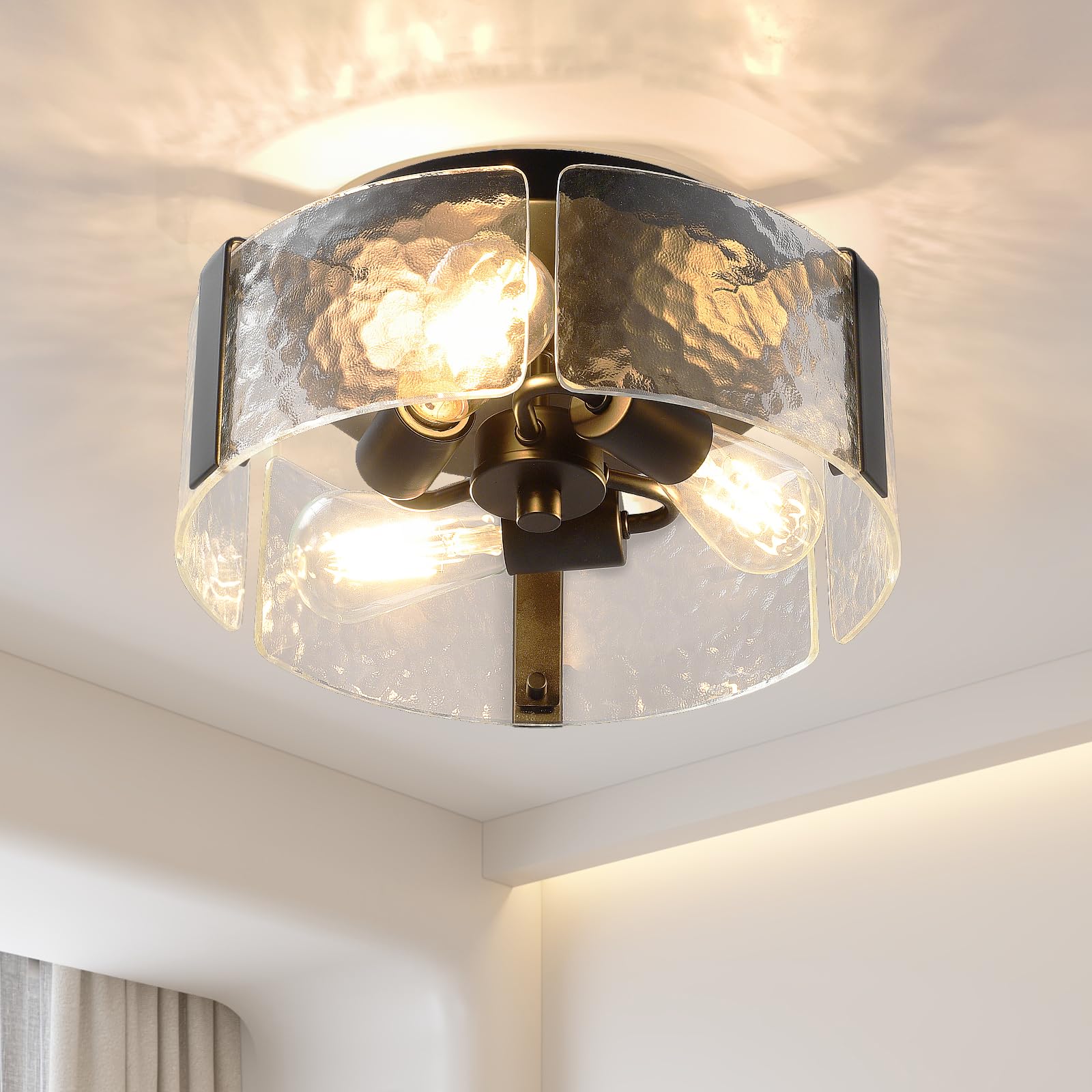 LIBOZMKO Black Semi Flush Mount Ceiling Light 3-Light Metal Foyer Fixture 13in Model LV25F70-B for Kitchen Entryway Bathroom