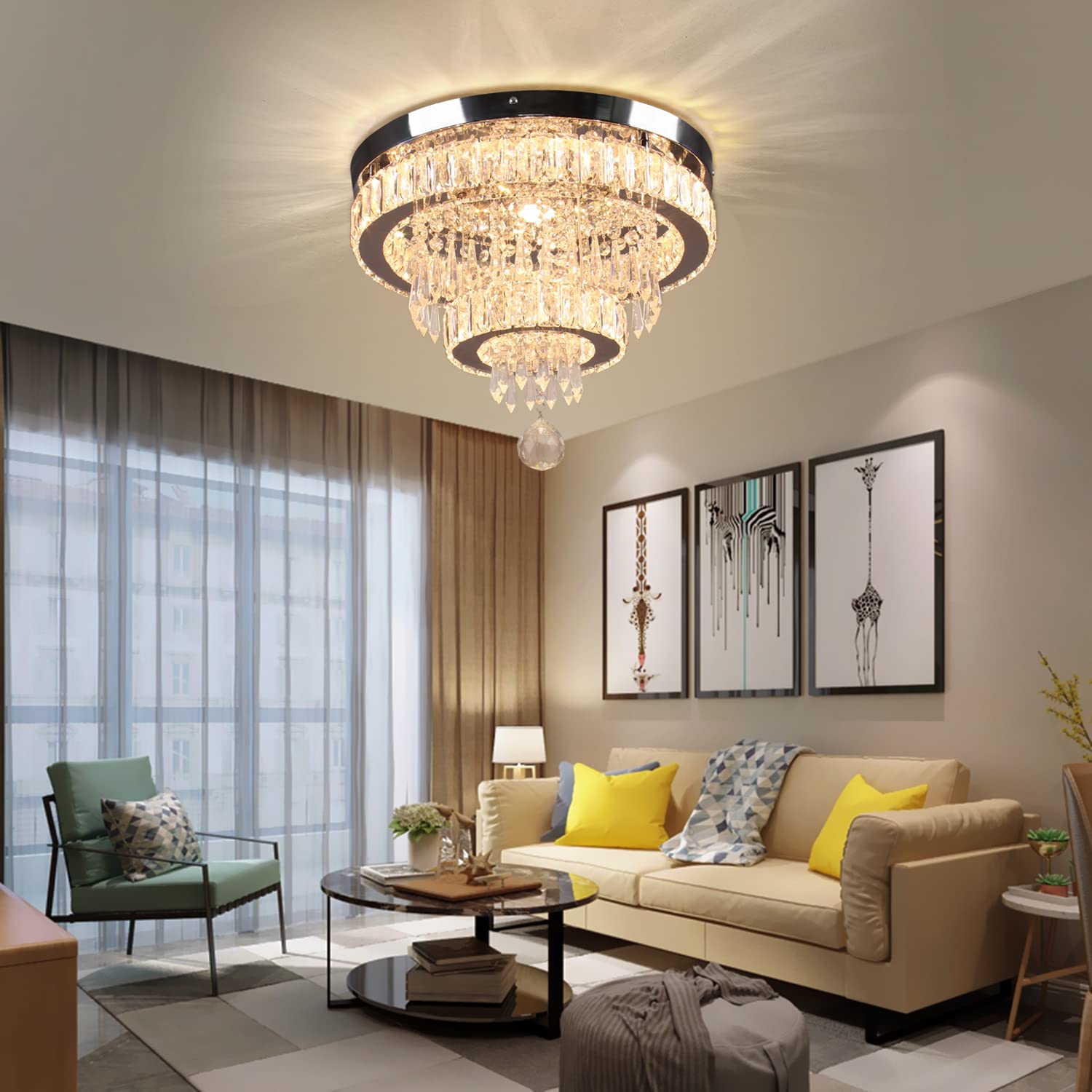 Finktonglan 16" Crystal Chandelier - Modern LED Ceiling Light Fixture for Dining Room, Bedroom, Living Room, 2700K Warm Light