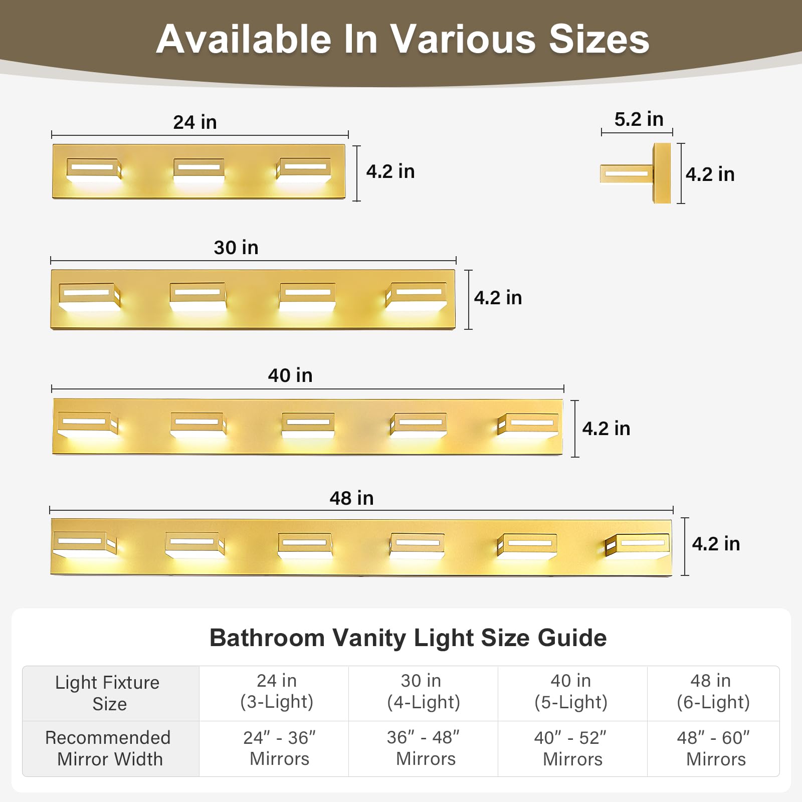 Donrao 40-Inch 5-Light Led Modern Gold Bathroom Vanity Light Fixtures Over Mirror  Bathroom Lighting Fixtures With Cool White 6000K  Vanity Wall Lights For Bath Restroom Powder Room