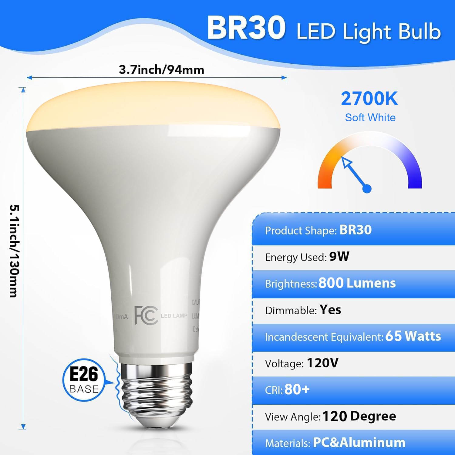 Volivo Led Flood Light Bulb 12 Pack, Recessed Ceiling Bulb, Br30, 65W Equivalent Efficient 9W, Dimmable, E26 Base, Soft White 27
