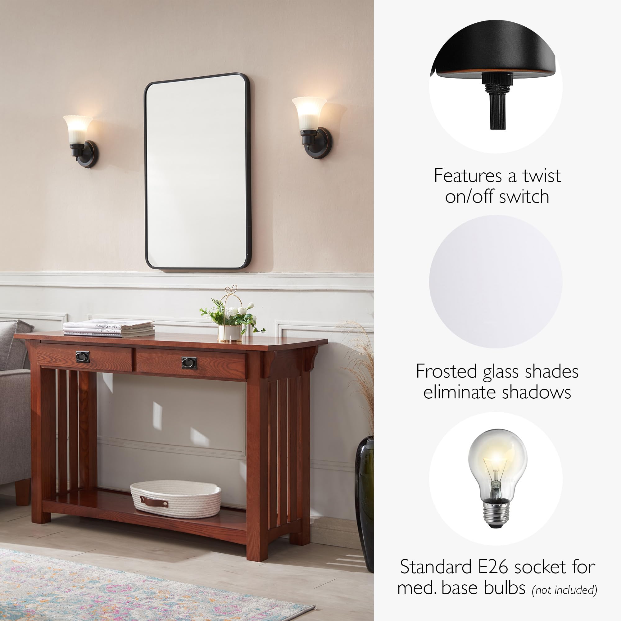 Design House 505115 1-Light Dimmable Wall Sconce, Frosted Flute Glass, 8.25"H x 5.1"W, Oil-Rubbed Bronze for Bathroom,