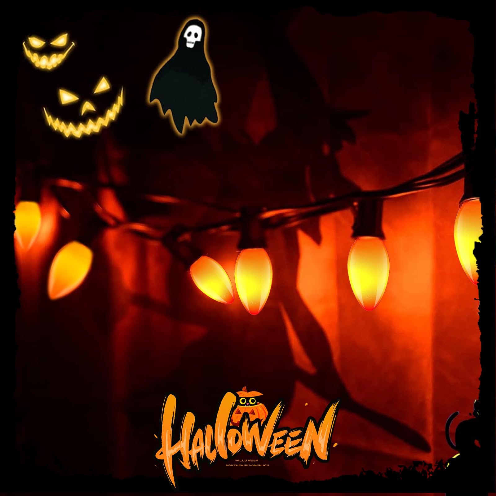 25 Pack Halloween Orange Light Bulbs, C7 Incandescent Replacement Bulbs For Indoor Outdoor Patio Halloween Christmas Party Strin