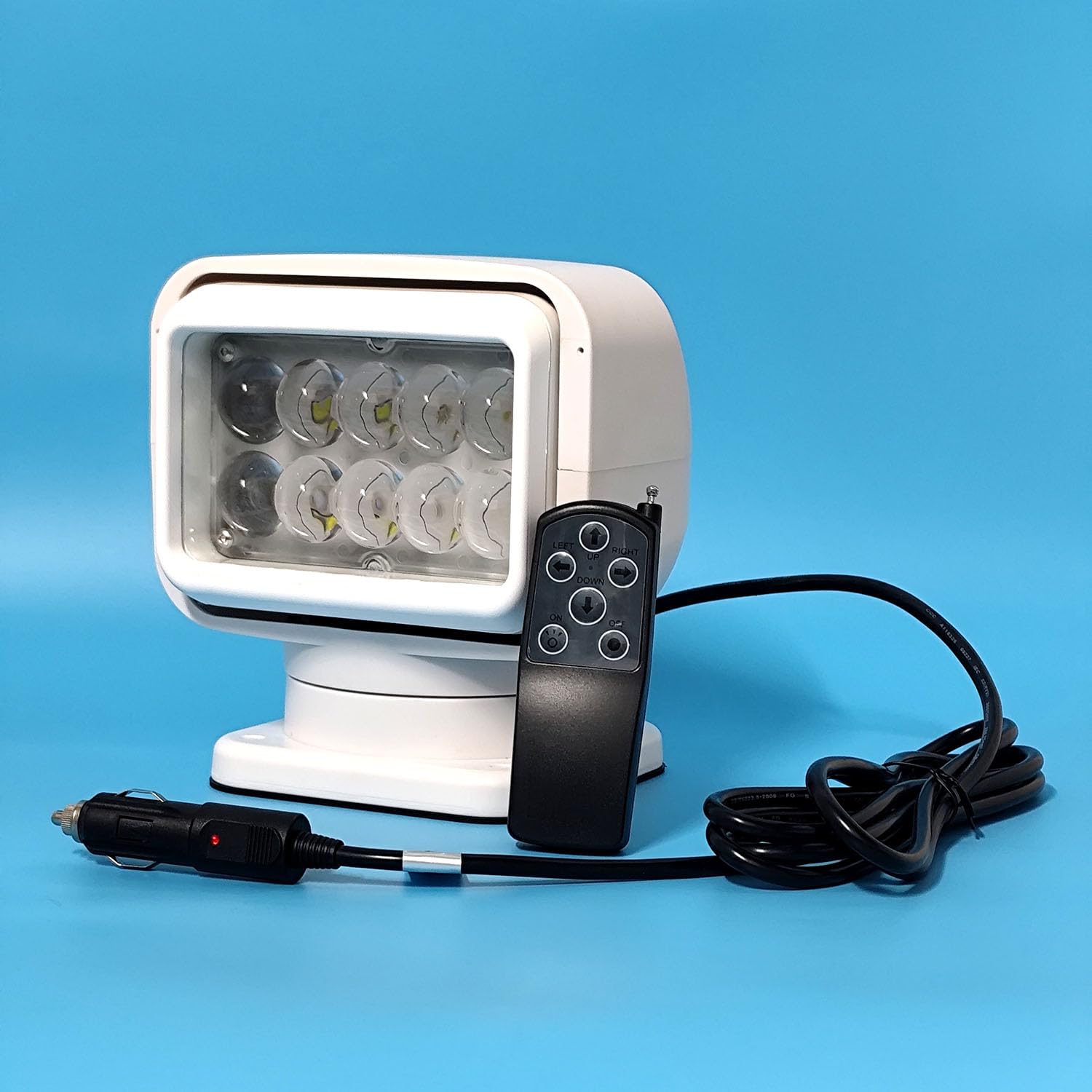 JIUHUAN LED Work Light 50W 7 Inch Cool White Aluminum 360° Rotating Remote Control Model JH116-50W-W Waterproof Offroad Fog Light