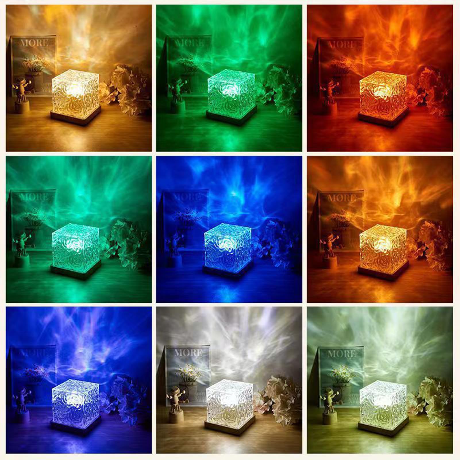 Qbanziou Ocean Wave Projector Light  16-Color Cube Water Lamp  3D Holographic Water Ripple Romantic Ambient Lighting For ChildS Room Aurora Night Light Birthday And Christmas Gifts For Children
