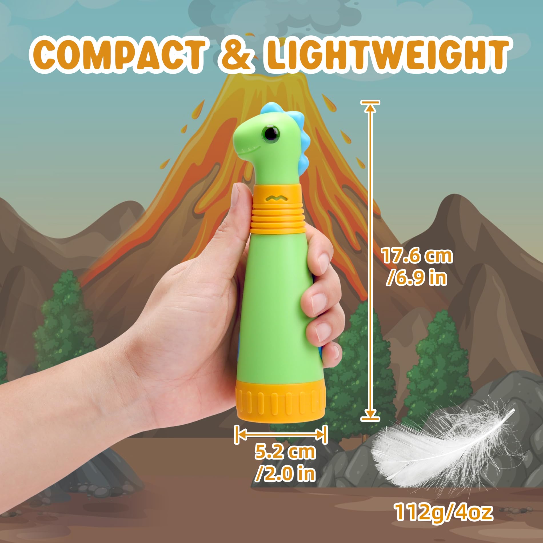 AUKSKY Dinosaur Flashlight for Kids, Rechargeable Dino Lantern, Green, Model DF-01, Perfect for Camping and Holidays