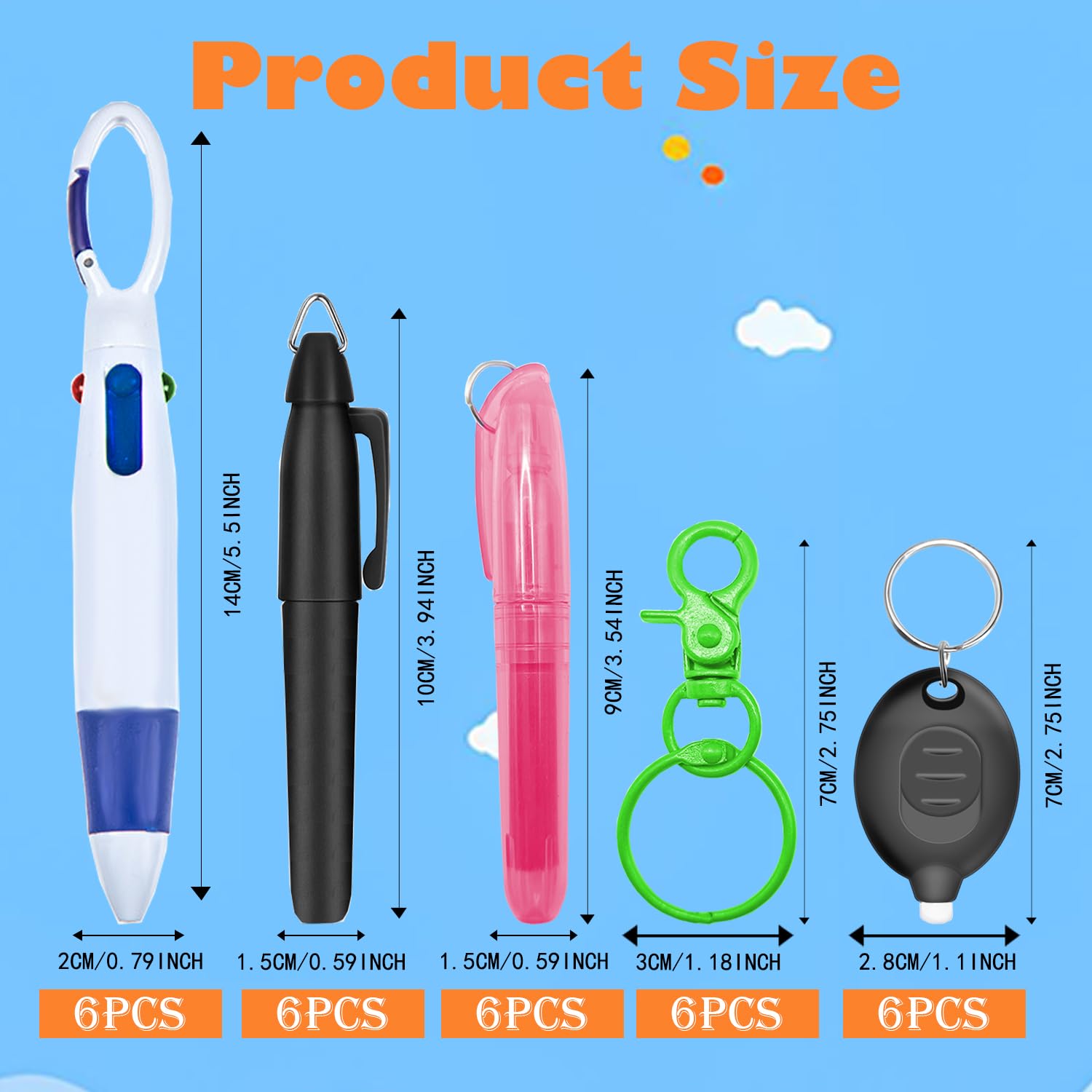 Daemson Nurse Pen Set - 6pcs Badge Reel, Highlighter, Marker, LED Flashlight, Ball Pen - Black - Model YSKL