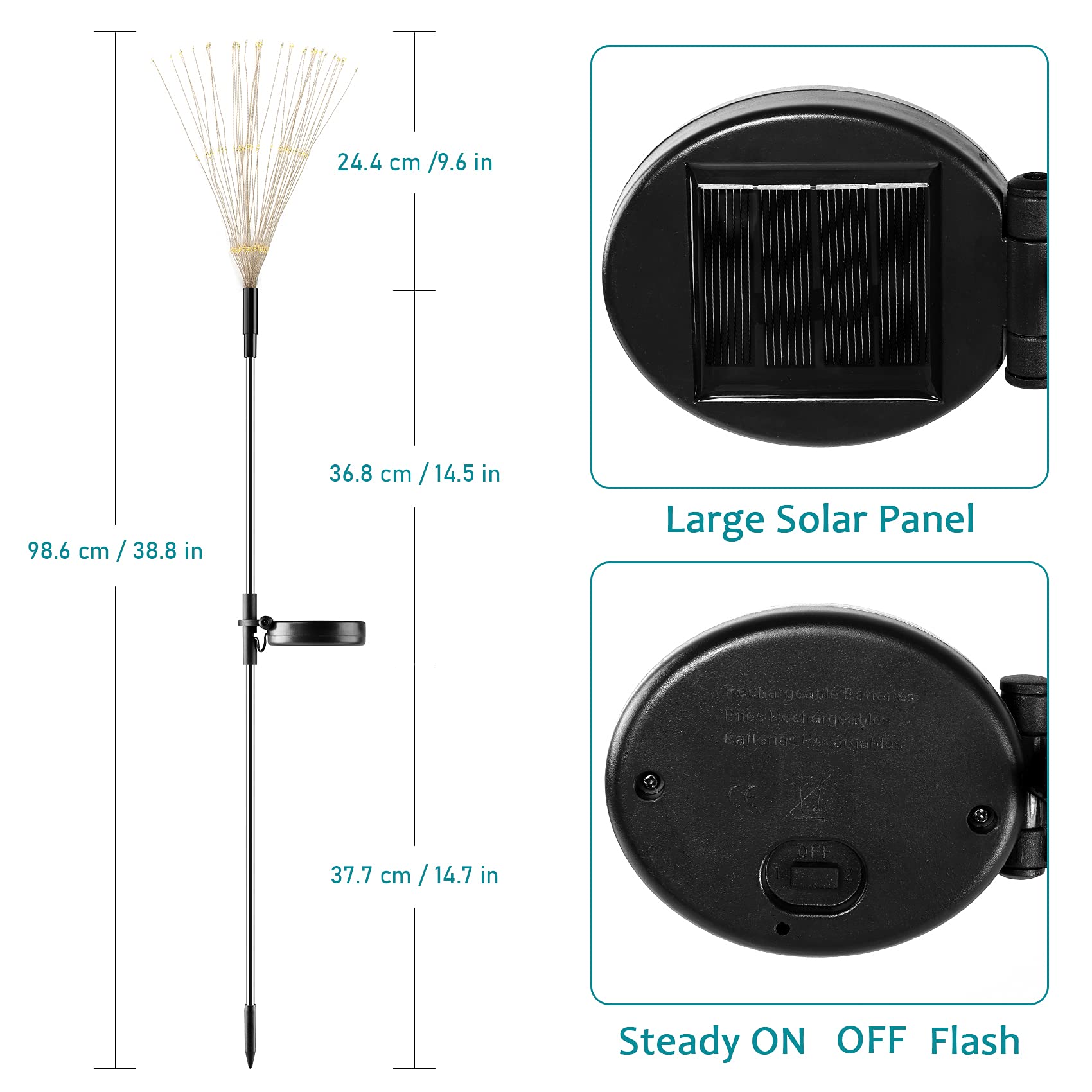 Jjgoo Solar Firework Lights, 2 Pack 135 Leds 2 Lighting Modes Solar Lights Outdoor Waterproof For Garden Patio Walkway Pathway P