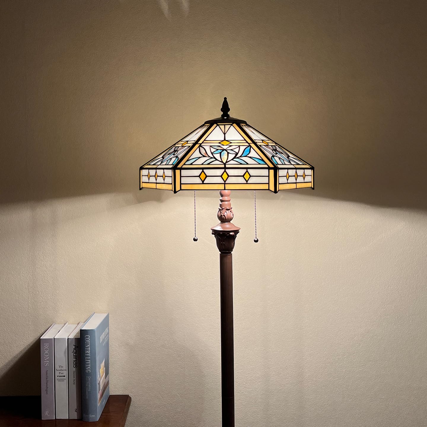 Capulina Tiffany Floor Lamp 2-Light 16X16X63 Inches Mission Hexagon Style Stained Glass Standing Reading Light For Living Room B