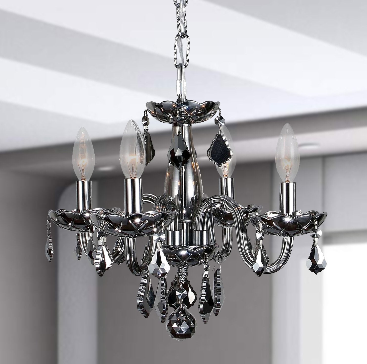 Worldwide Lighting W83100C16-Ch Clarion Collection 4 Light Crystal Chandelier, Mini, Chrome