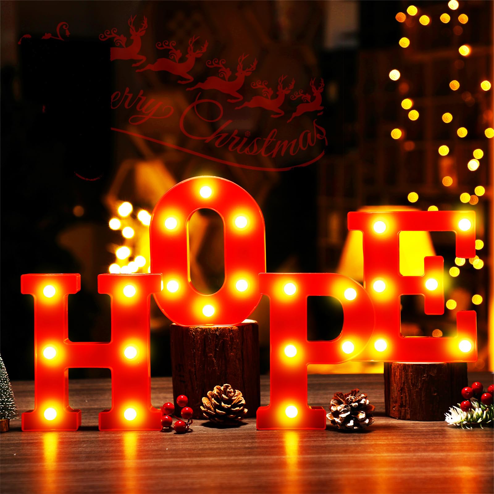 VIHOSE LED Letter Lights Sign - Battery Powered Table Decoration - 6.3in Plastic - Color: Hope