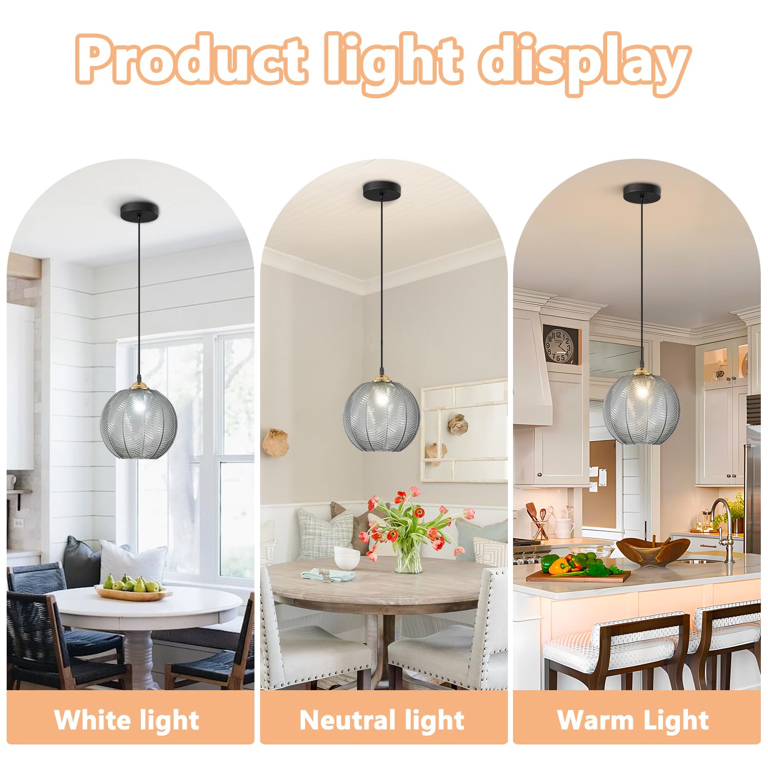 KCO Lighting Modern Pendant Light - Smoke Gray Glass, Adjustable, Large Globe - Model L1146-SG