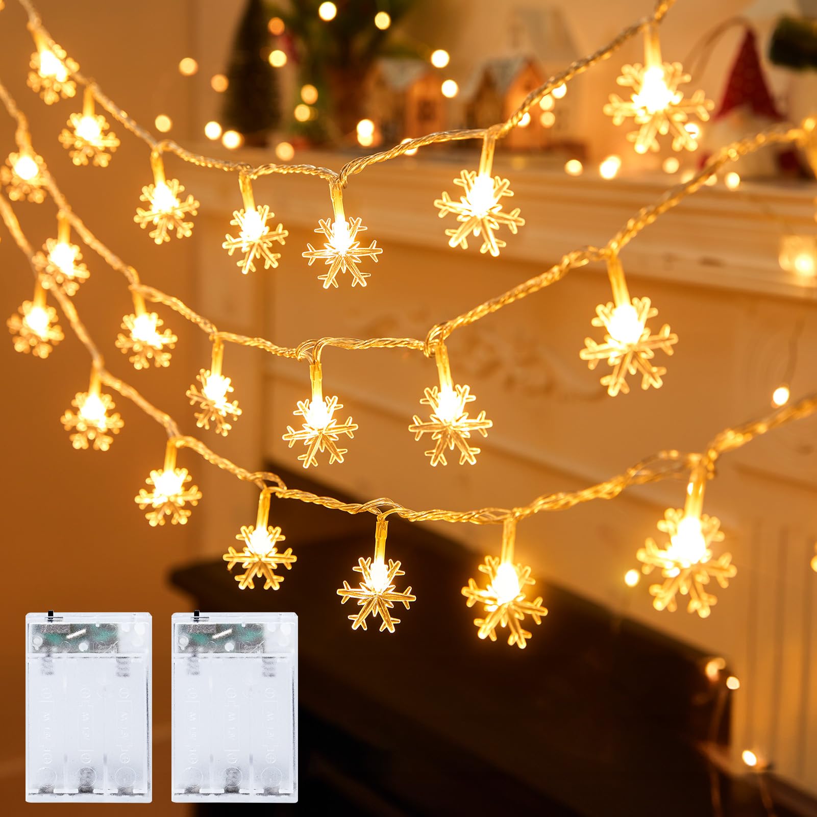 Minetom 2 Pack Christmas Snowflakes Lights, 14 Ft 30 LED Christmas Lights, Waterproof Snowflakes Holiday Lights, Shatterproof Xmas Fairy Lights for Indoor Decor